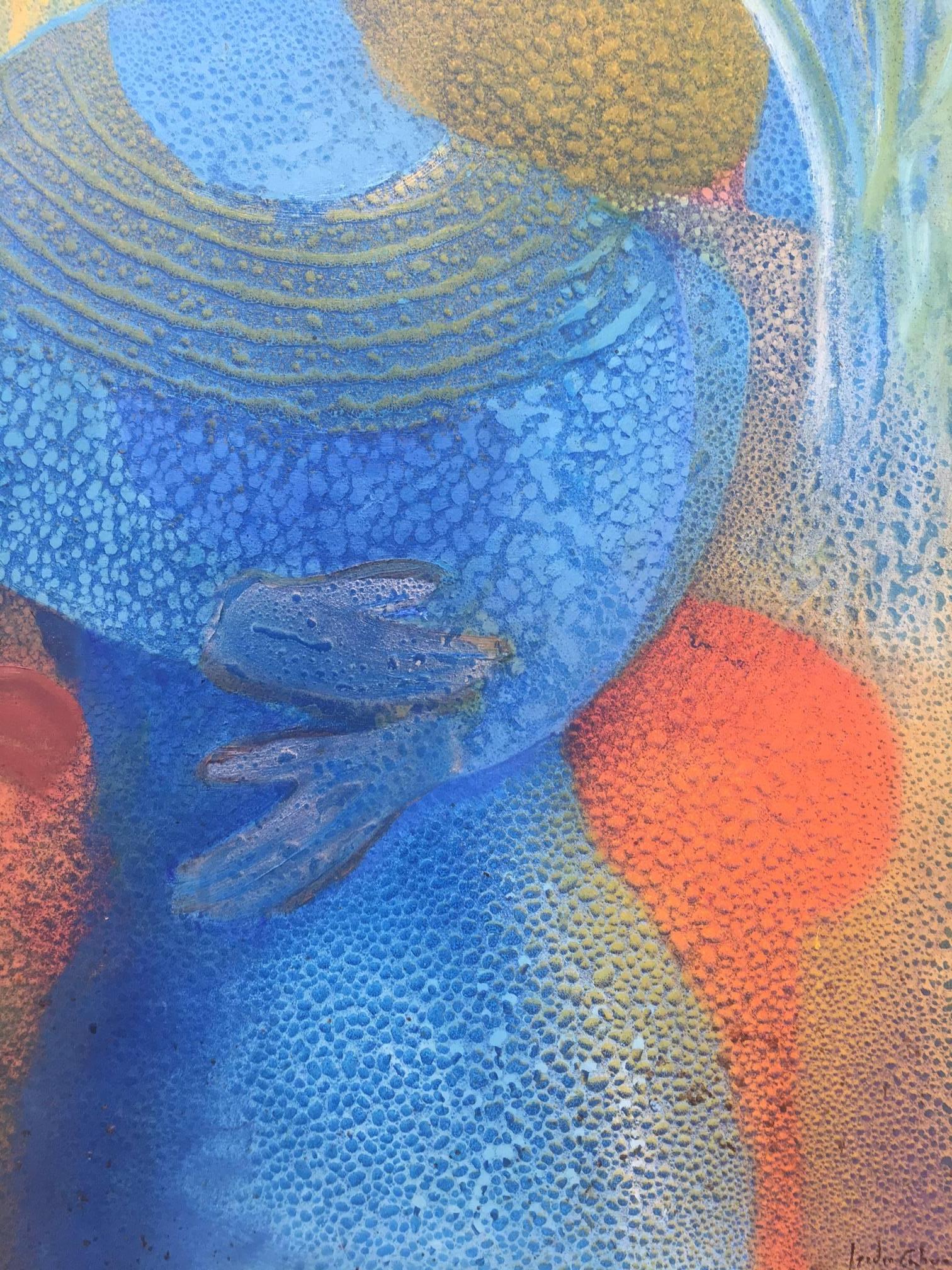 I. Cahue  Maternidad en Blues  Rojo  pintura original abstracta sobre lienzo acrílico - Painting de Isidro Cahue