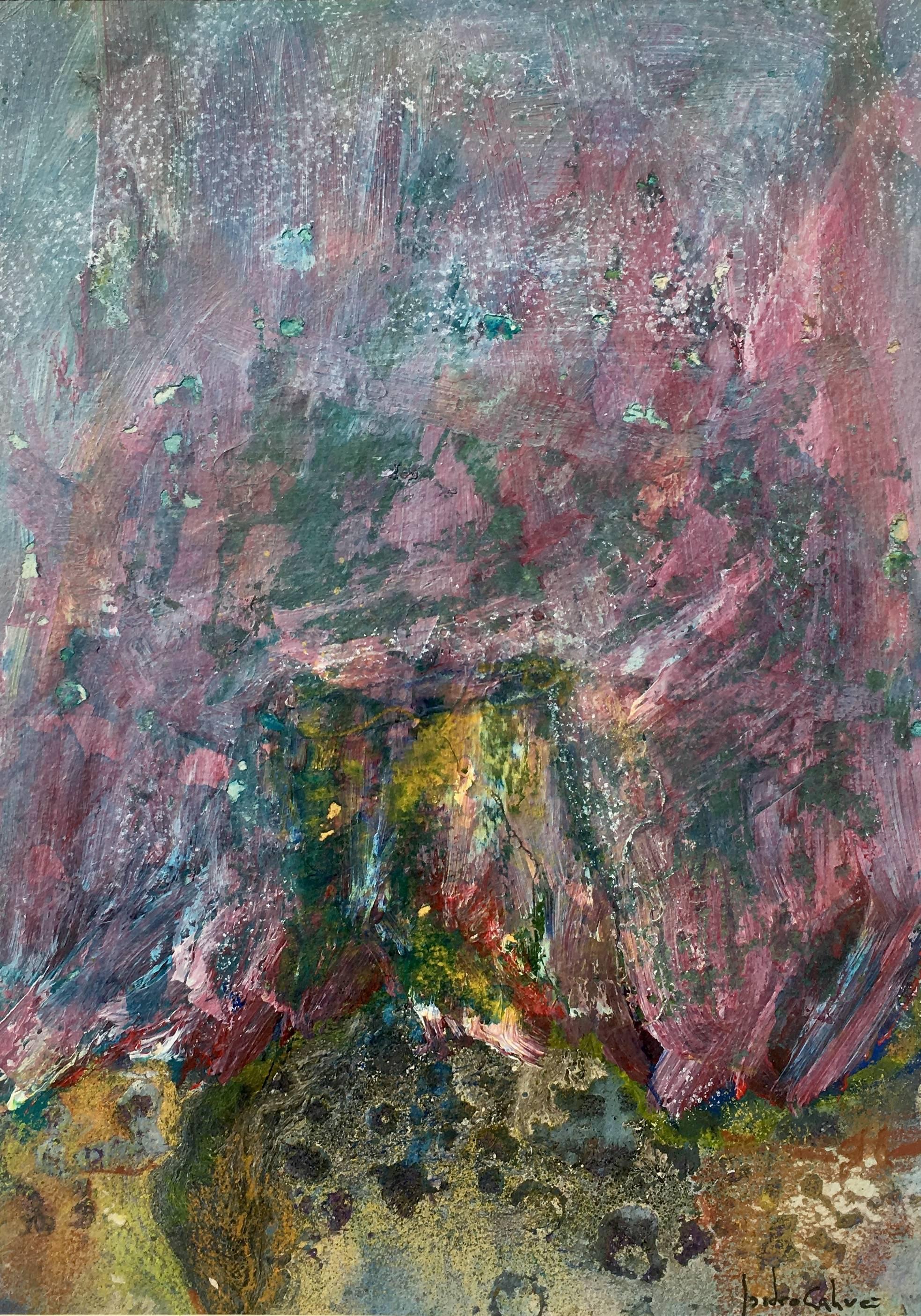 I. Cahue  Red and Yellow colors  original abstract paper acrylic - Painting by Isidro Cahue