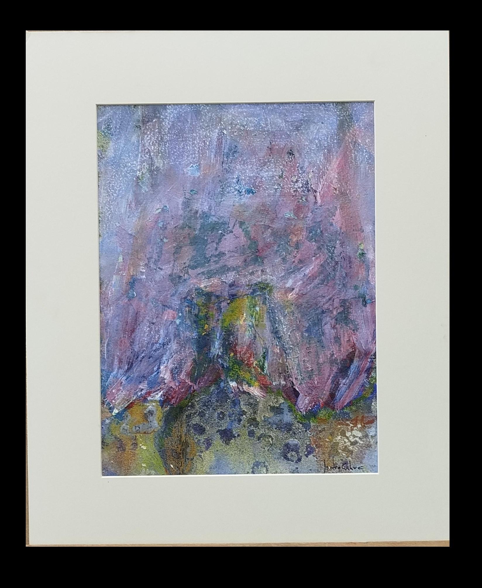 Abstract Painting Isidro Cahue - I. Cahue  Couleurs rouge et jaune  Acrylique abstraite originale sur papier