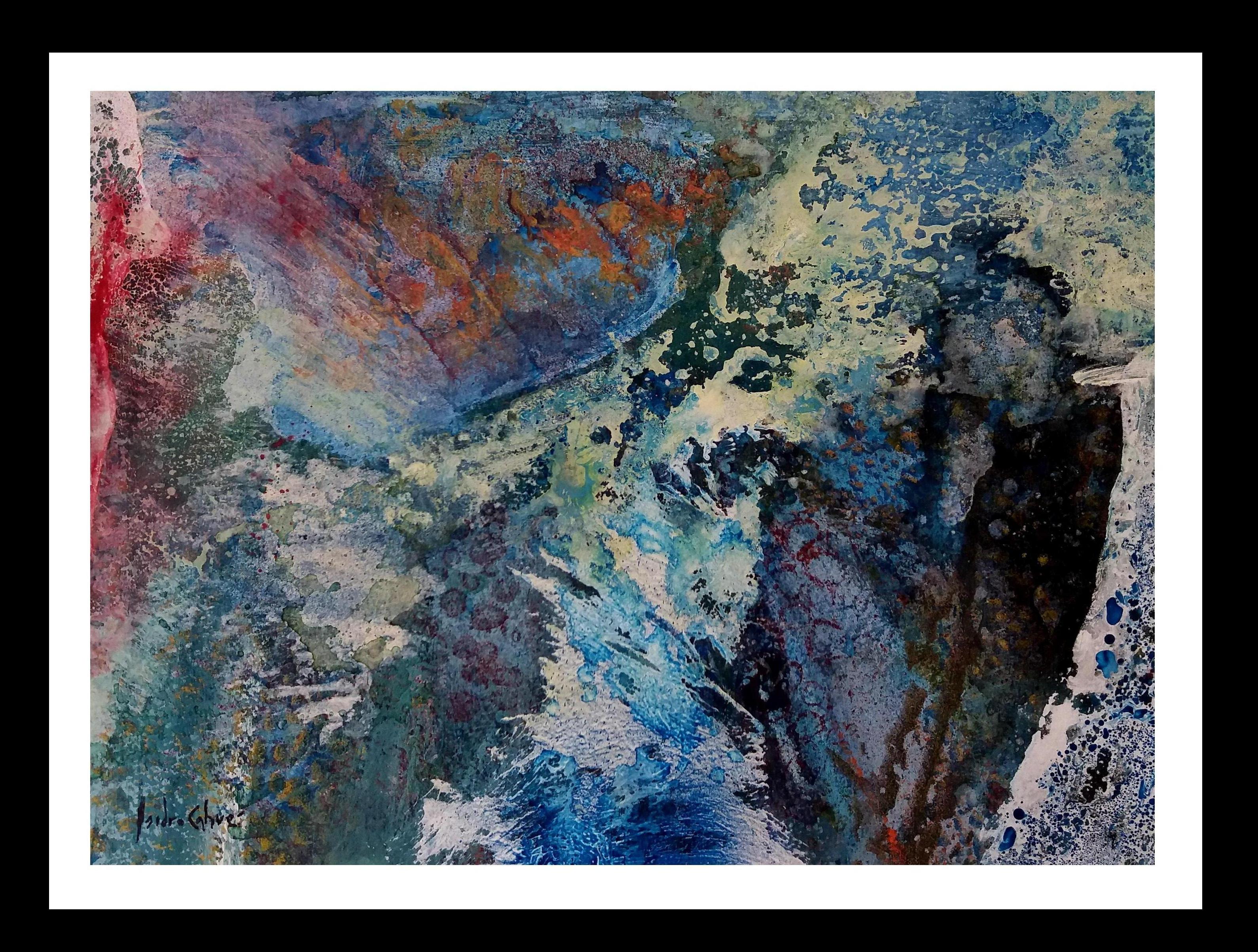 Isidro Cahue Abstract Painting - I Cahue Sea   original abstract paper acrylic painting