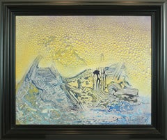 I. Cahue.  Tempête en mer  Toile acrylique abstraite d'origine jaune doré 
