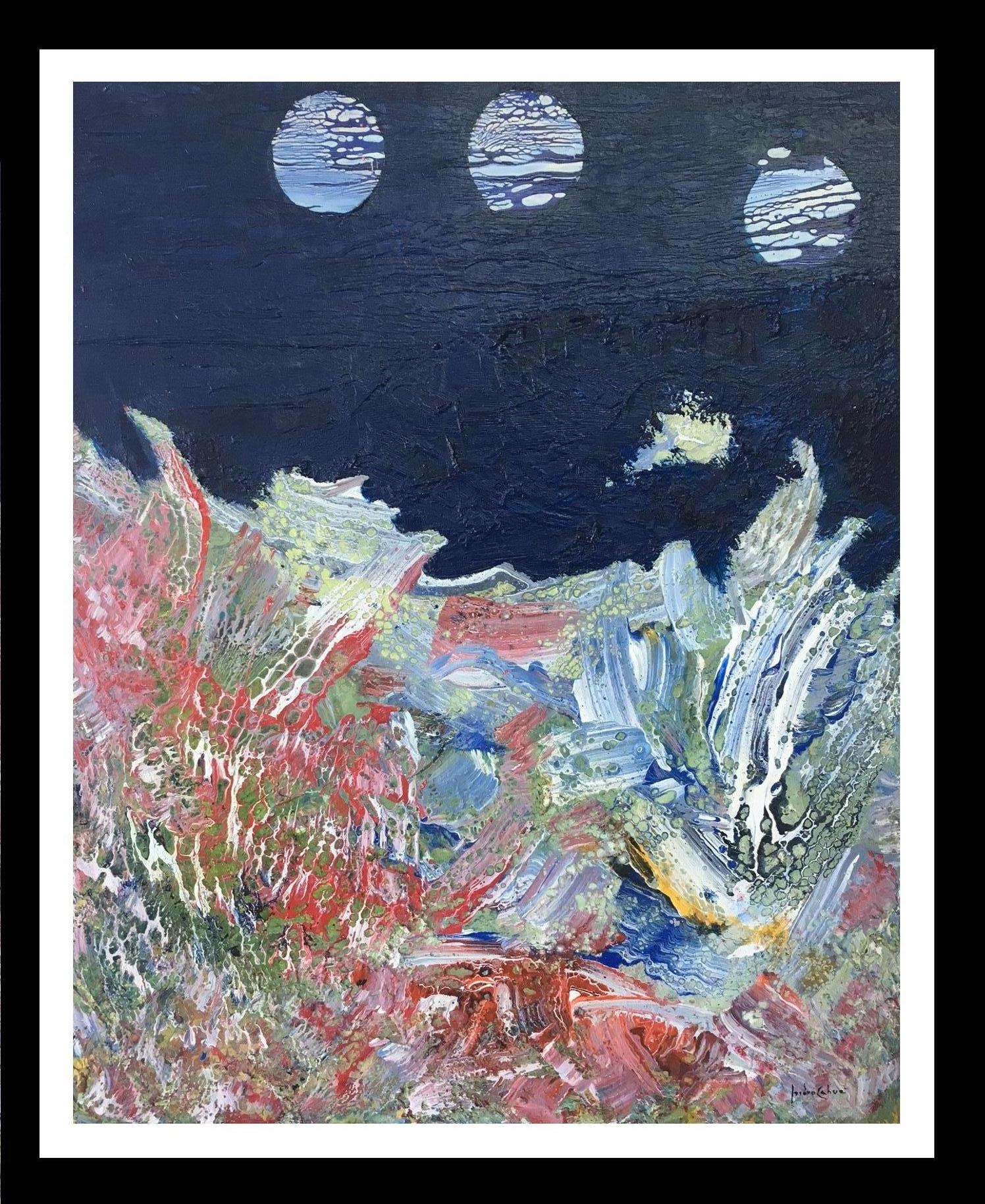  I. Cahue  The Sea and the Moon. original abstract acrylic canvas painting. - Painting by Isidro Cahue