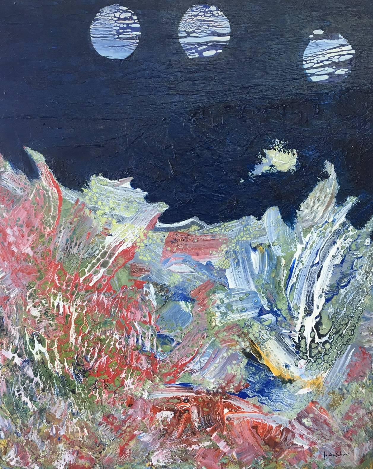  I. Cahue- La mer et la lune. Peinture abstraite originale sur toile acrylique. - Abstrait Painting par Isidro Cahue