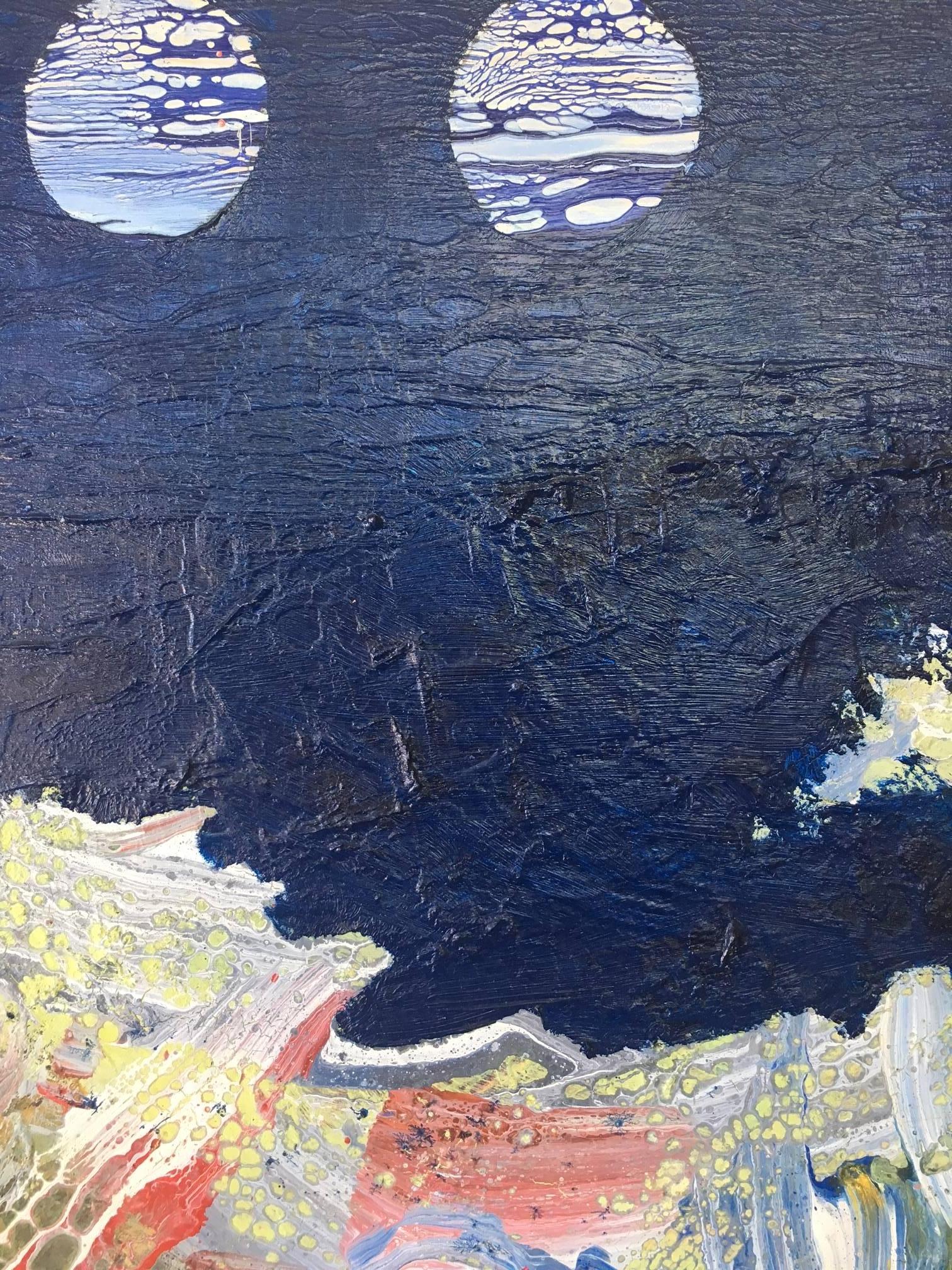 I. Cahue  Il mare e la luna. Quadro originale su tela acrilica astratta. - Abstract Painting Nero di Isidro Cahue