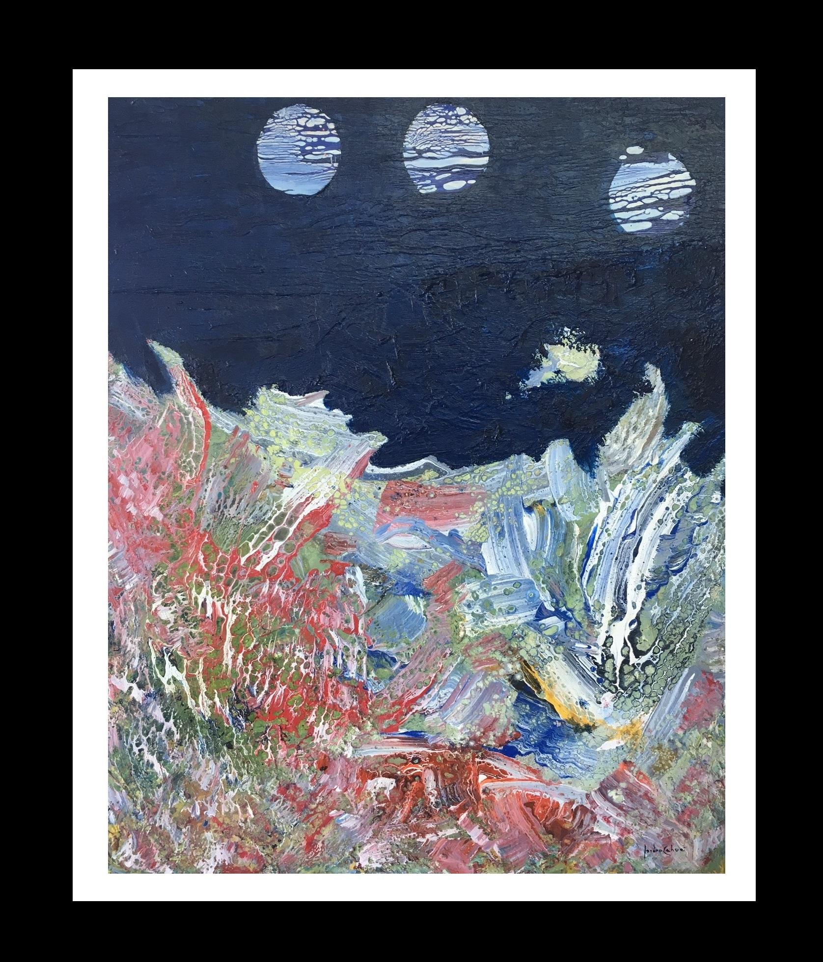 Isidro Cahue Abstract Painting -  I. Cahue  The Sea and the Moon. original abstract acrylic canvas painting.