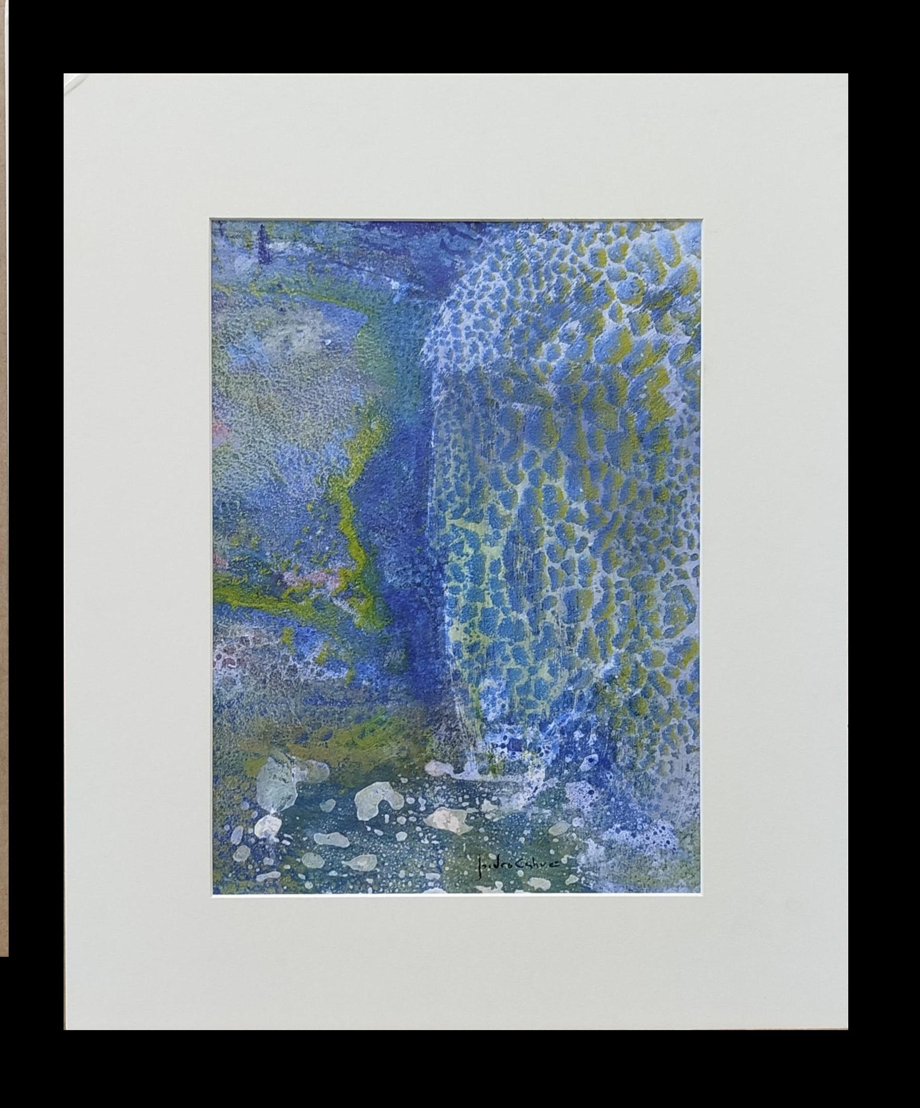 Isidro Cahue Abstract Painting - I. Cahue Vertical Blue Drops Effect original acrylic paper painting