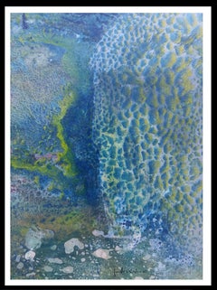 I. Cahue   Vertical  Efecto Gotas Azules    original  pintura sobre papel acrílico