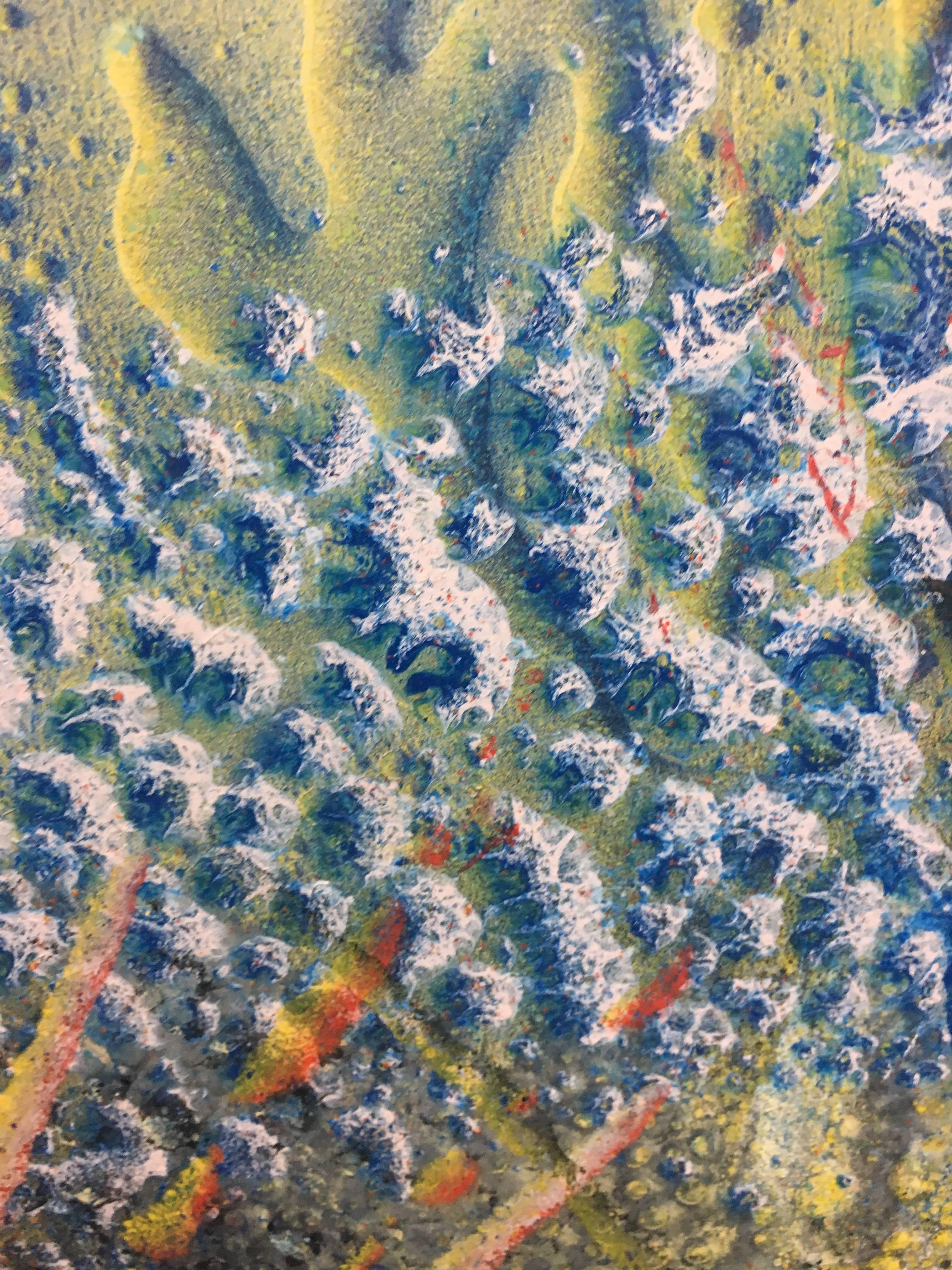 I. Cahue  Vertical  Bottom of the Sea  original abstract acrylic canvas - Gray Abstract Painting by Isidro Cahue