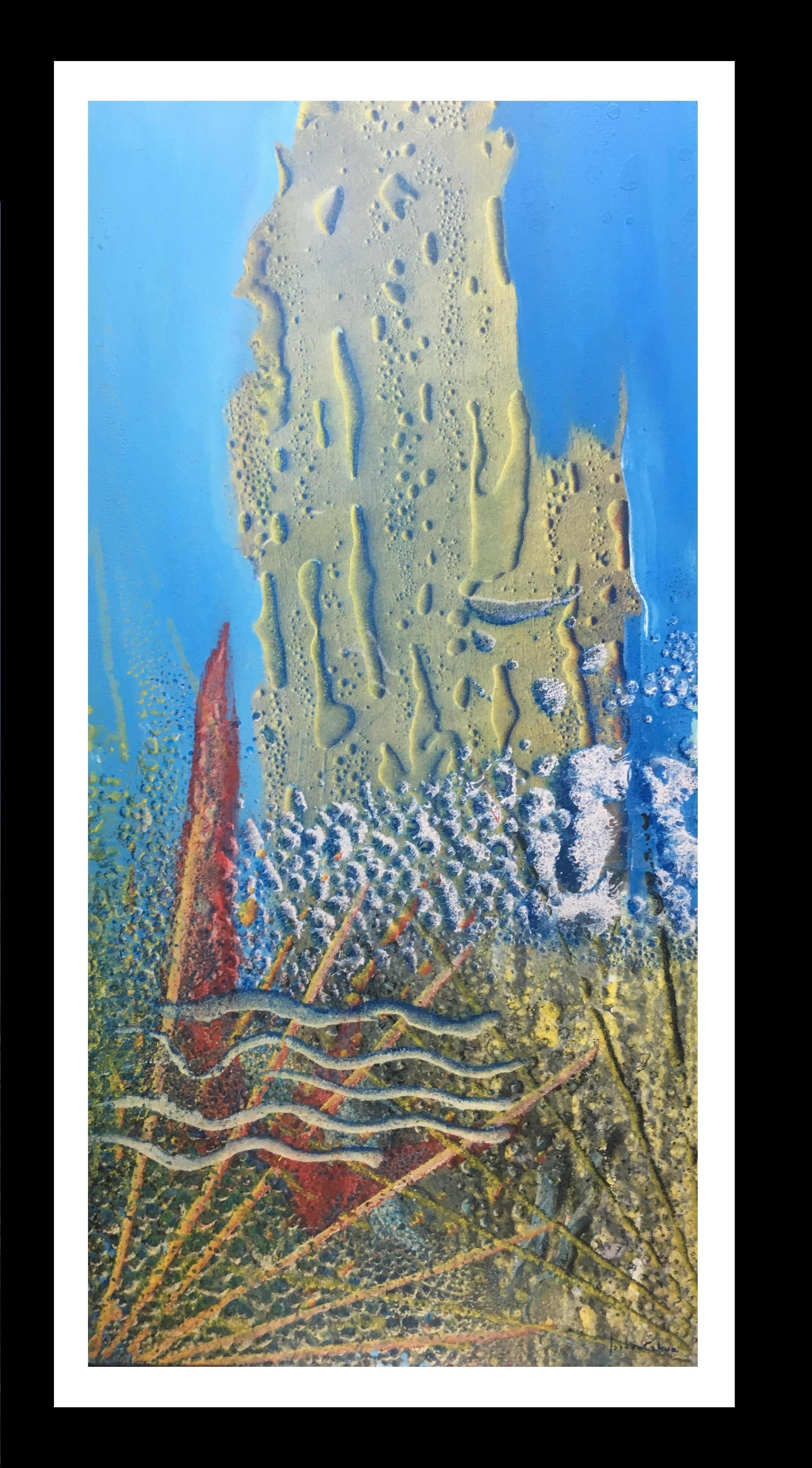 Isidro Cahue Abstract Painting - I. Cahue  Vertical  Bottom of the Sea  original abstract acrylic canvas