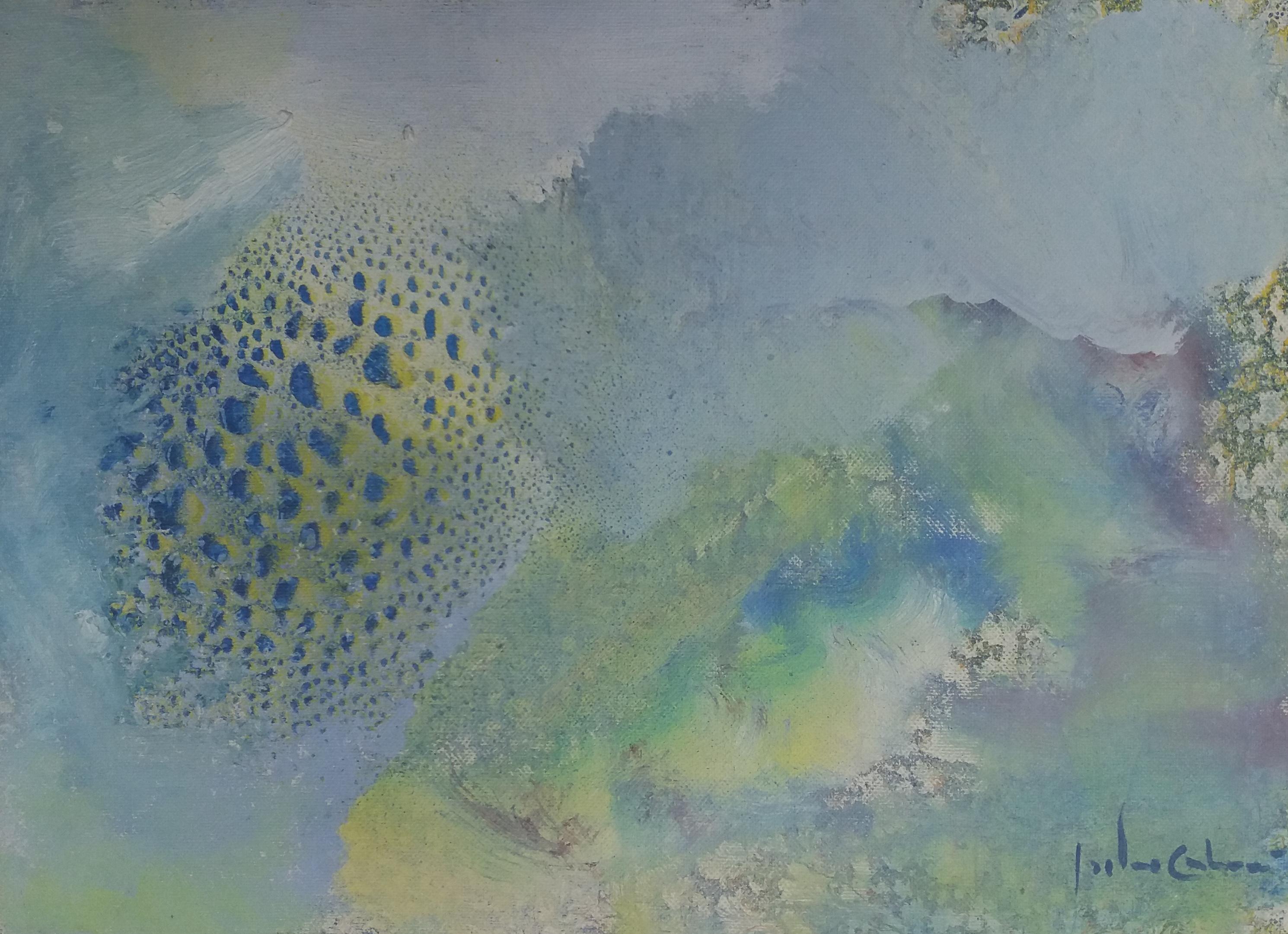 Isidro Cahue azul  gotas   efecto    pintura abstracta original en papel acrílico en venta 3