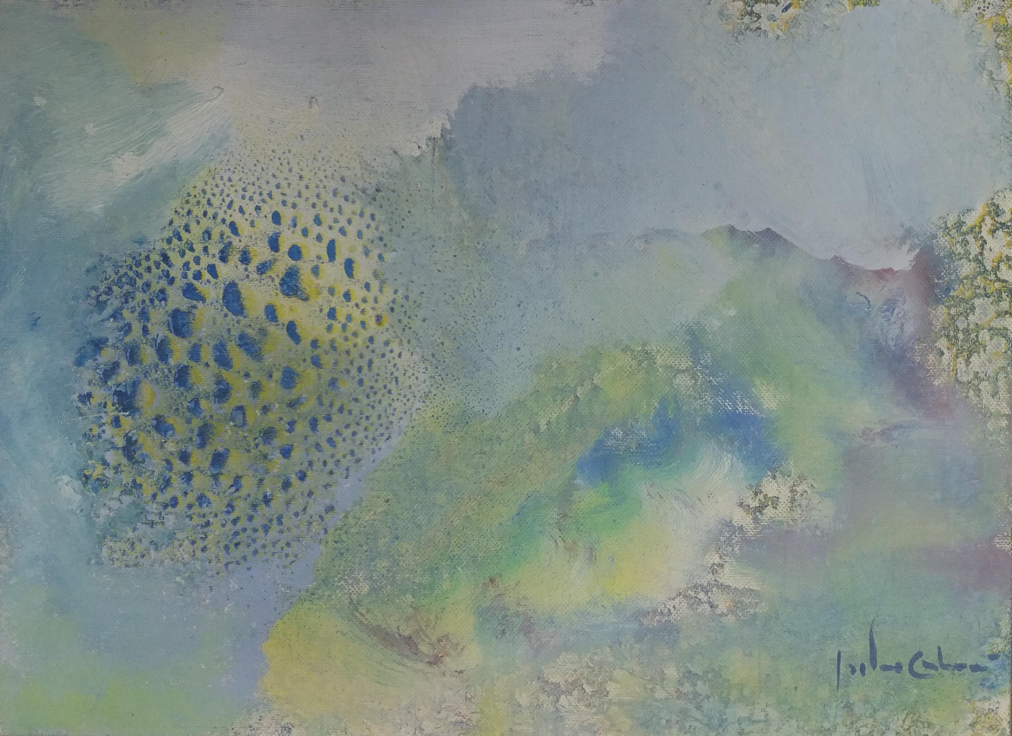 Isidro Cahue azul  gotas   efecto    pintura abstracta original en papel acrílico en venta 4