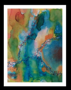 Isidro Cahue 20 verts et roses peinture acrylique abstraite originale sur papier