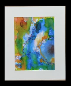 Isidro Cahue - "Greens and Roses": dipinto astratto originale su carta con colori acrilici