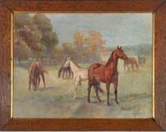 Isis Boucherat - French School Early 20th Century Oil, Studs In The Paddock