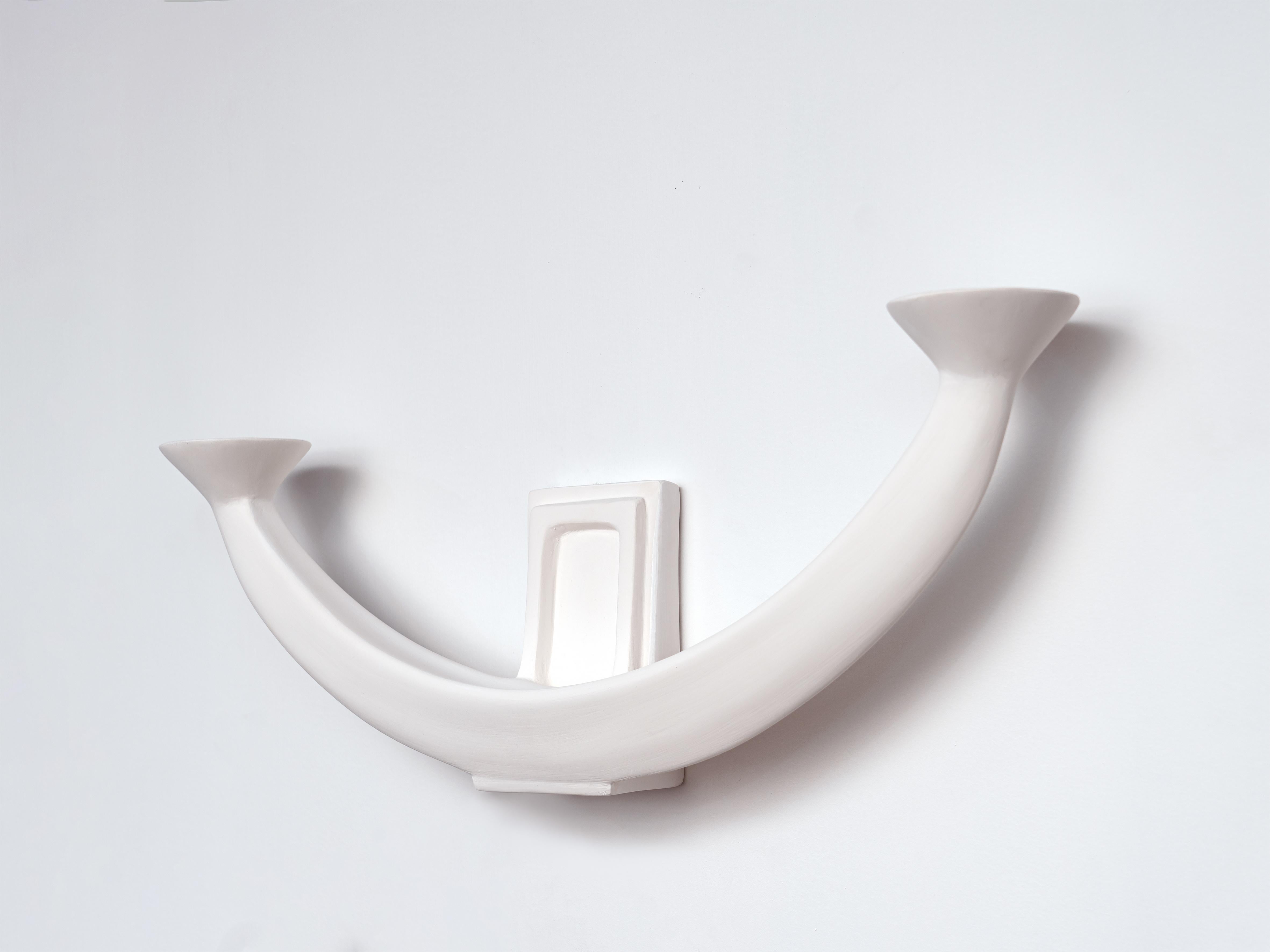 German Sculptural Wall Sconce ‘Isis’ – White Plaster by Benediko For Sale