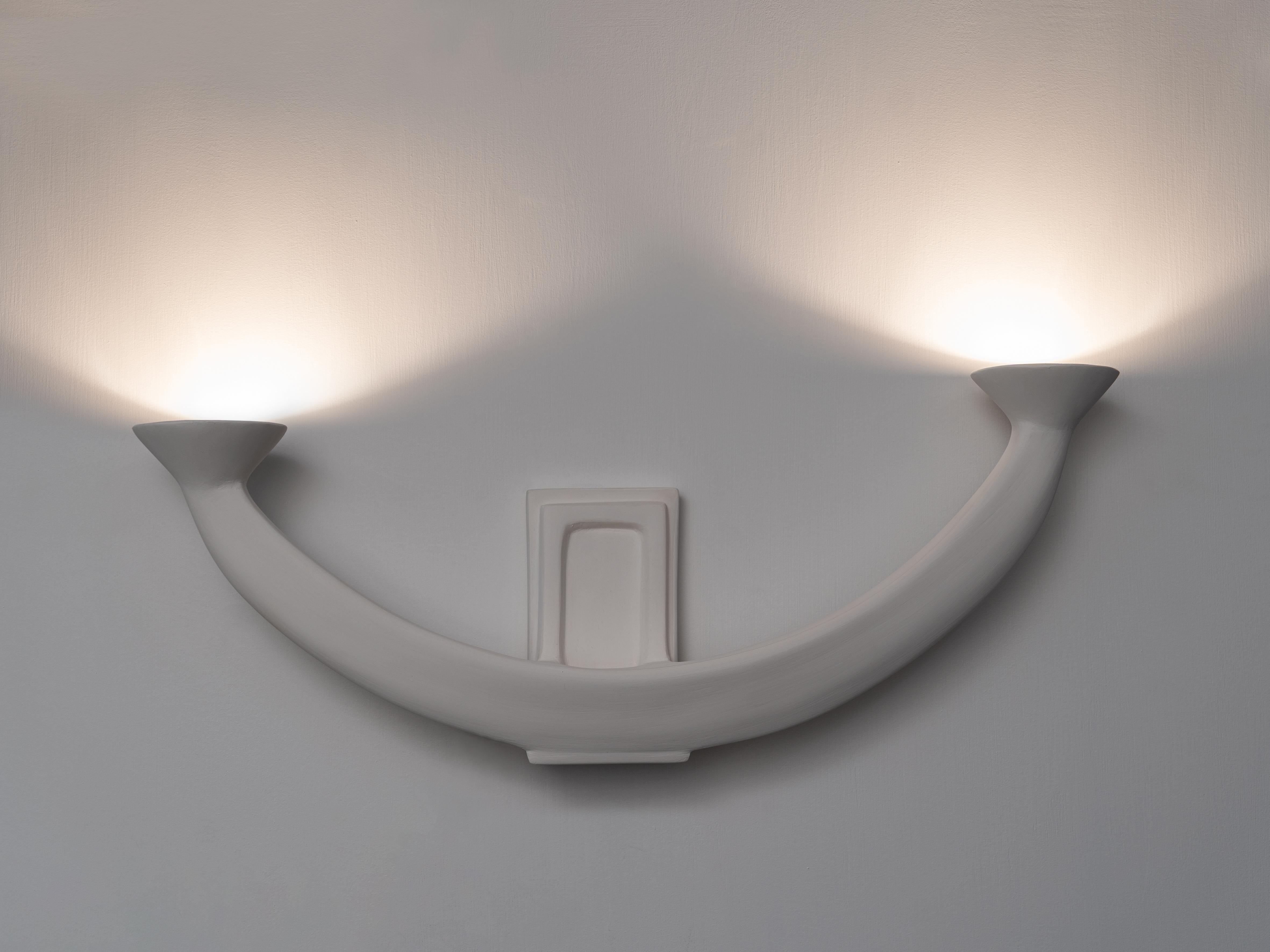 German Isis Contemporary Wall Sconce, Wall Light in White Plaster Finish, Benediko For Sale