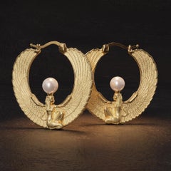 Isis Goddess Pearl Earrings by Oltremare Gioielli, 18k Gold Made in Italy