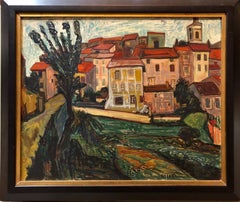 French Modernist LANDSCAPE WITH HOUSES School of Paris Oil Painting