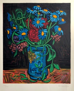 French Modernist Expressionist Bold Floral School of Paris FLOWERS Lithograph