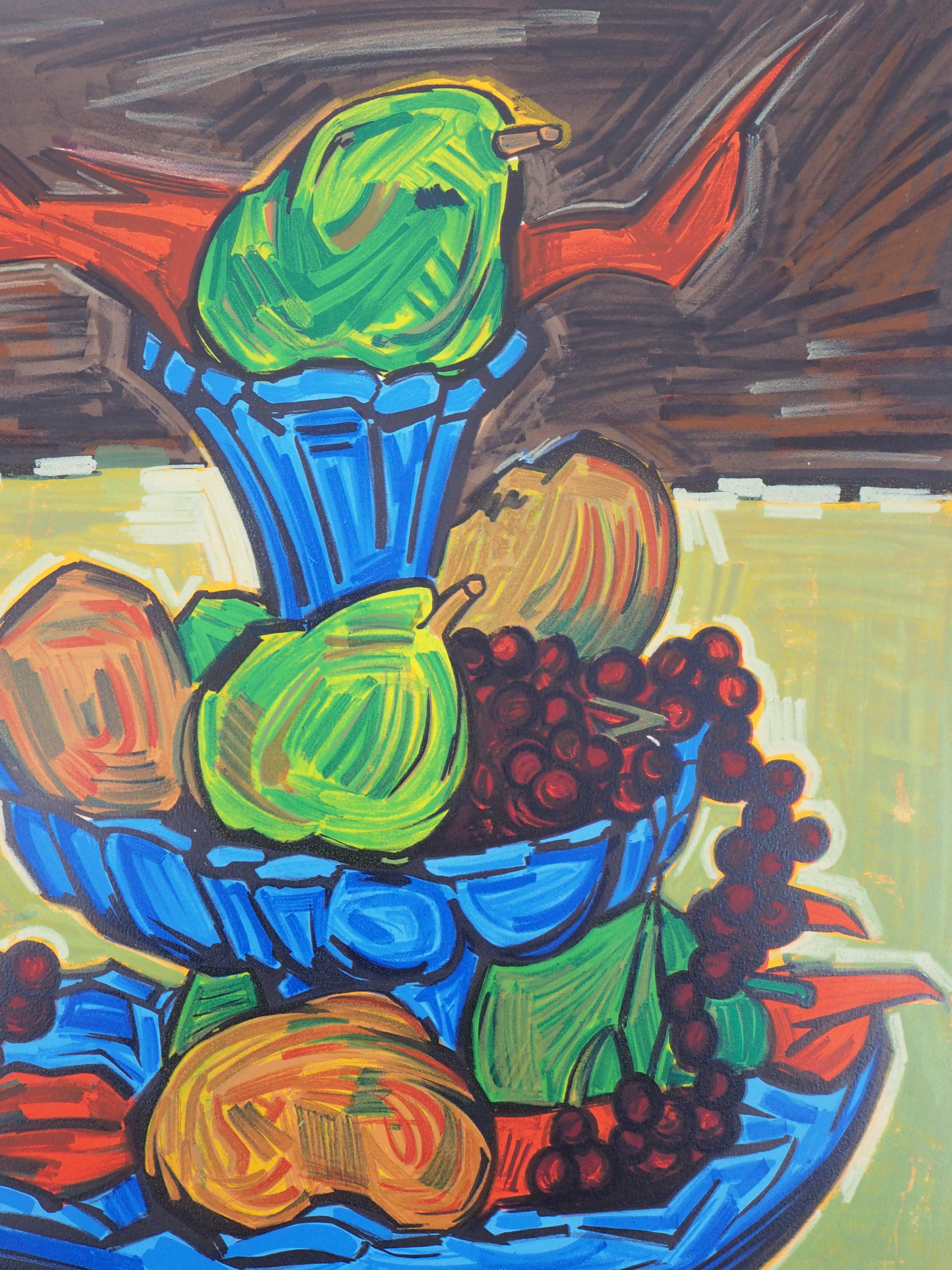 Still Life with Fruits - Original Lithograph Handsigned and Numbered (Mourlot) - Modern Print by Isis Kischka