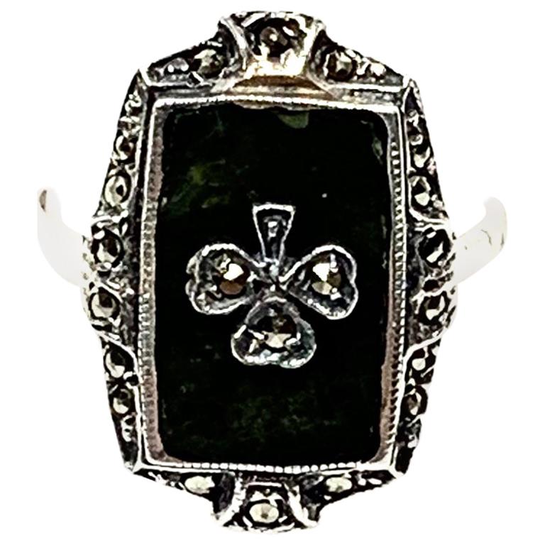 Navajo Sterling Silver Onyx, Marcacites Ring 5 Gr Estate CCRS16