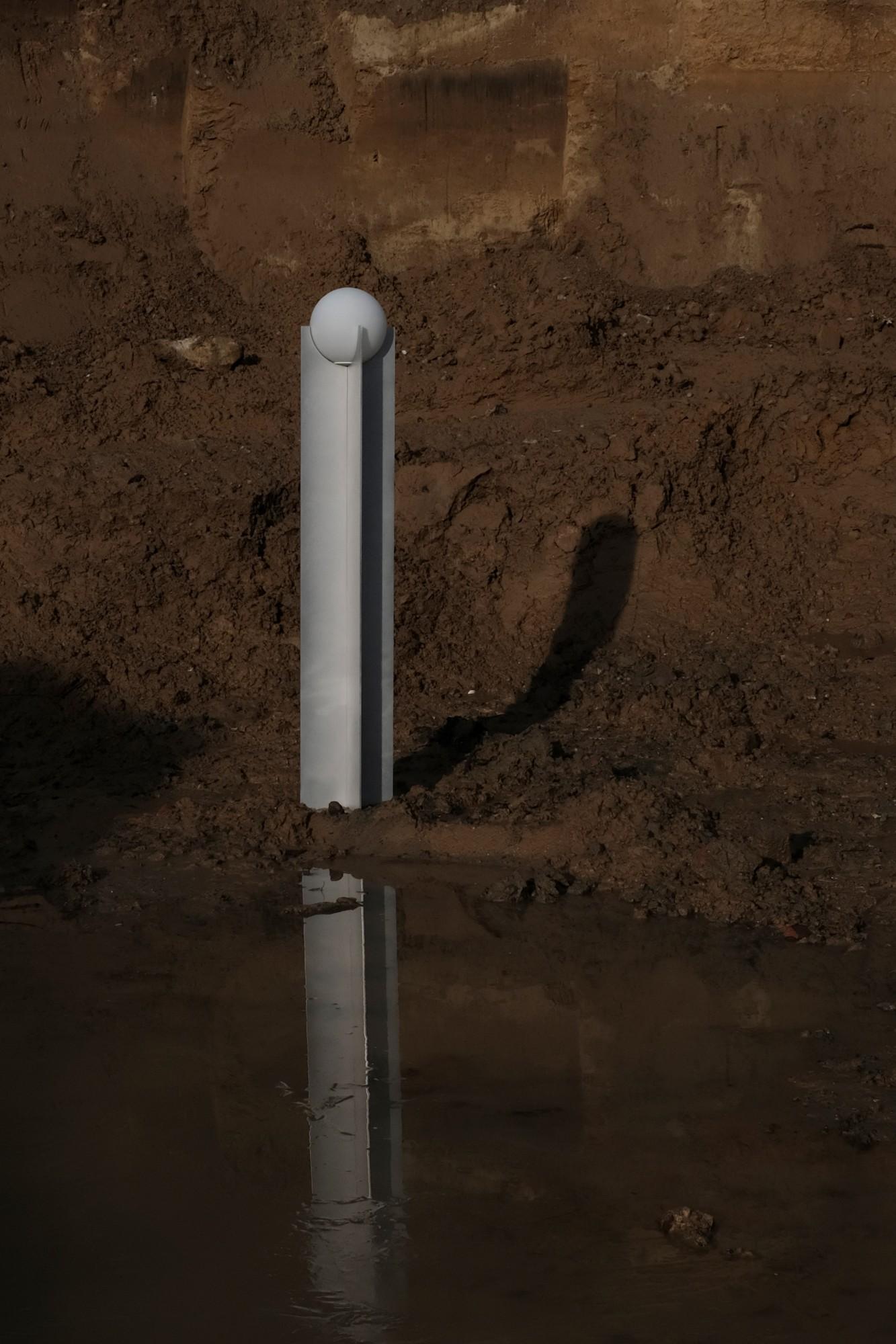 Minimalist Metal Floor Lamp Inspired by Mies van der Rohe, 2024 - 'Mies' - Contemporary Sculpture by Iskandar Jani