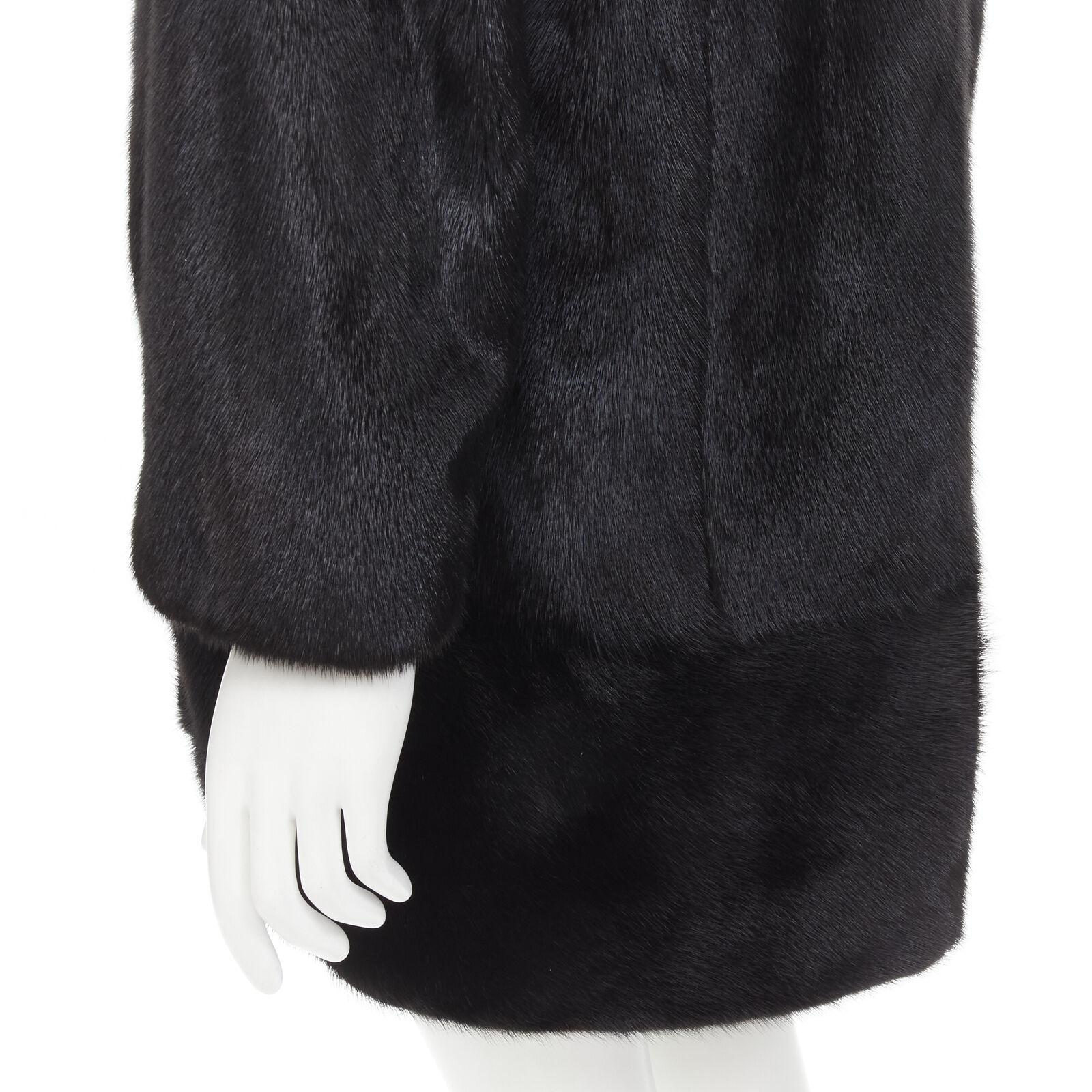 ISLA black fur long sleeve snap button hooded jacket IT42 For Sale 3
