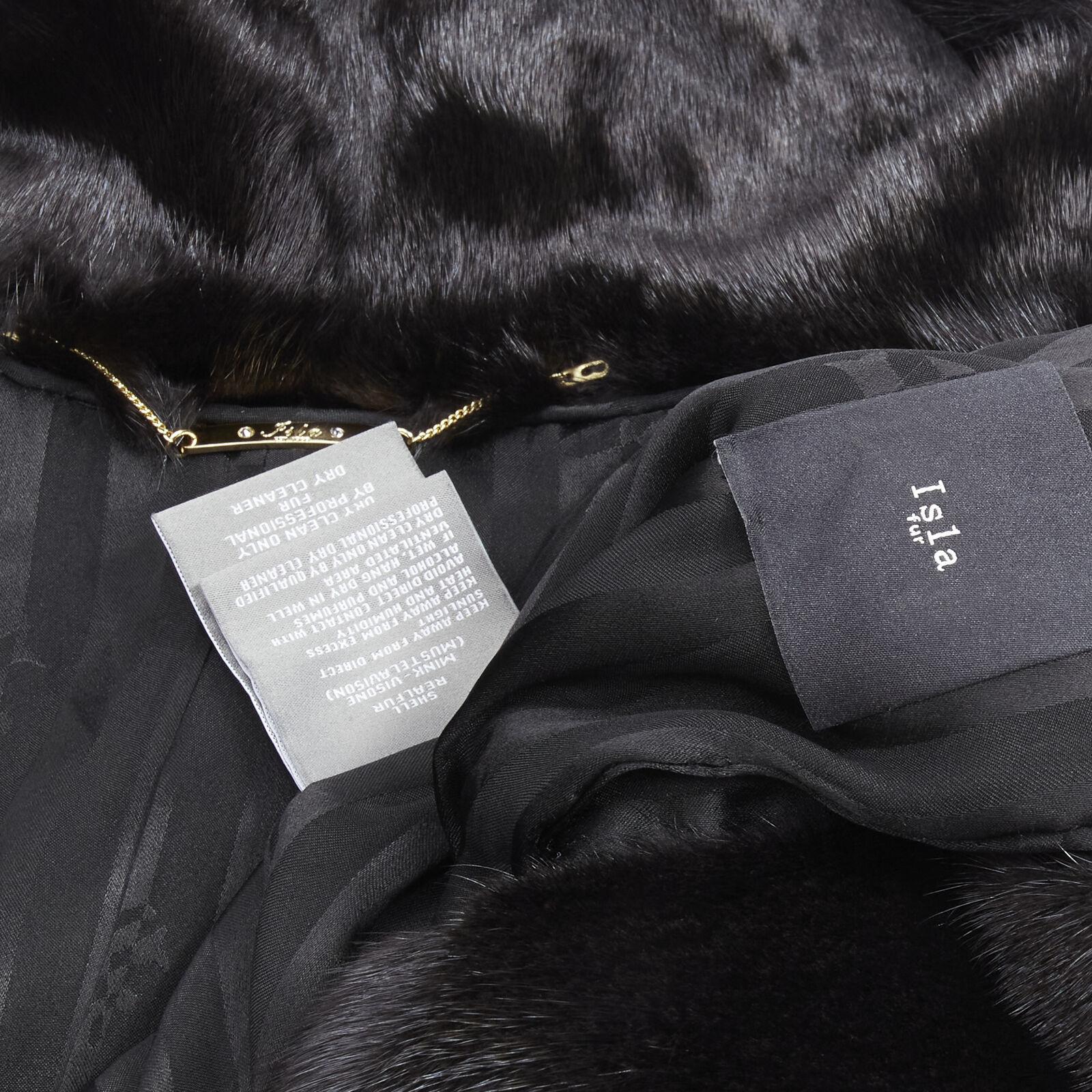 ISLA black fur long sleeve snap button hooded jacket IT42 For Sale 5