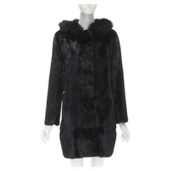 ISLA black fur long sleeve snap button hooded jacket IT42