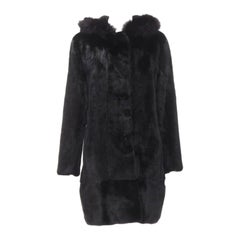 ISLA black fur long sleeve snap button hooded jacket IT42