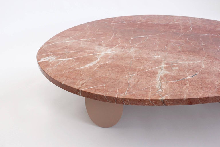 Modern Isla Coffee or Cocktail Table, Rojo Alicante Marble and Lacquered Wood For Sale