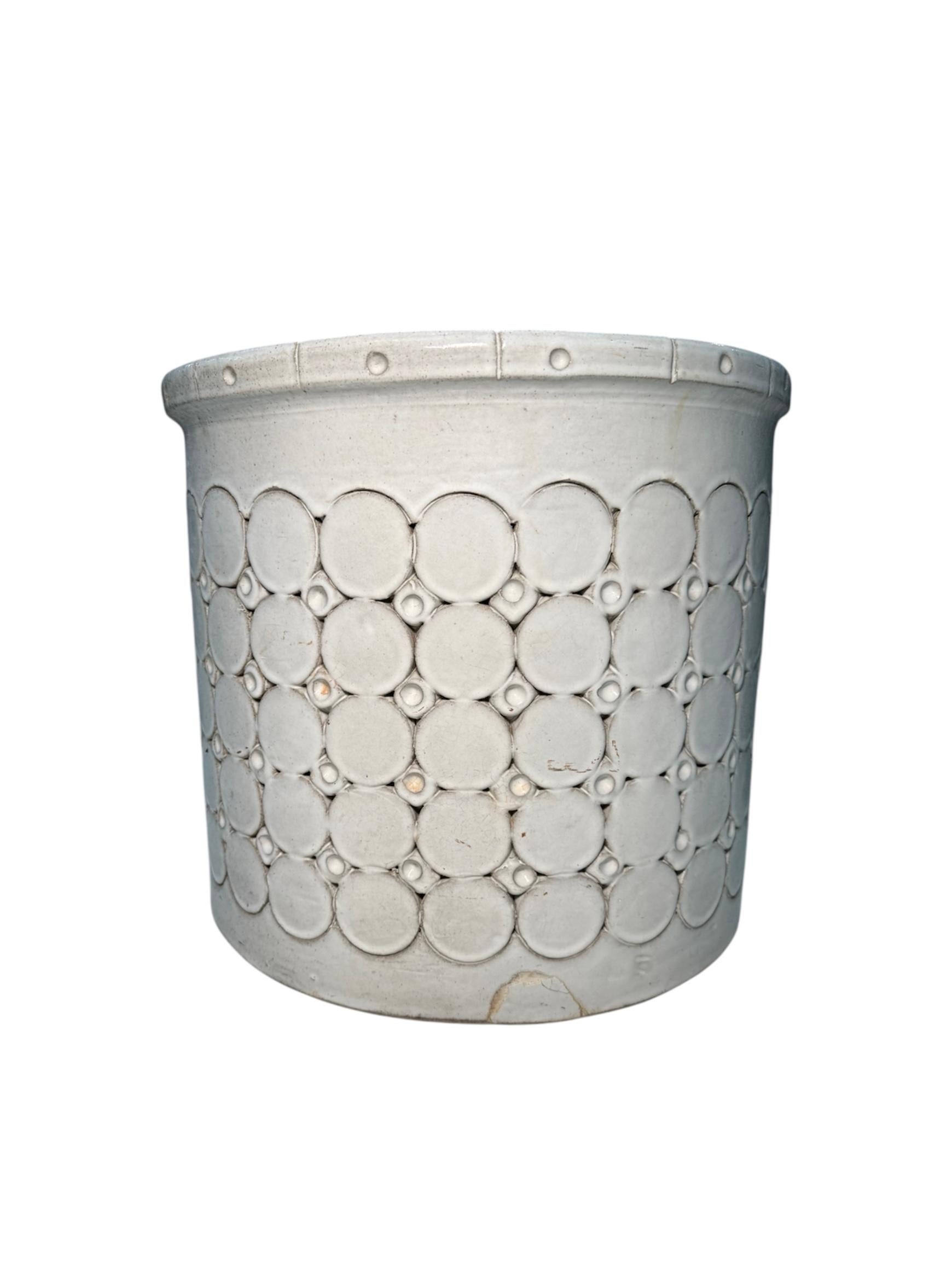 Modern Isla Del Sol Puerto Rican Stoneware Round Planter For Sale