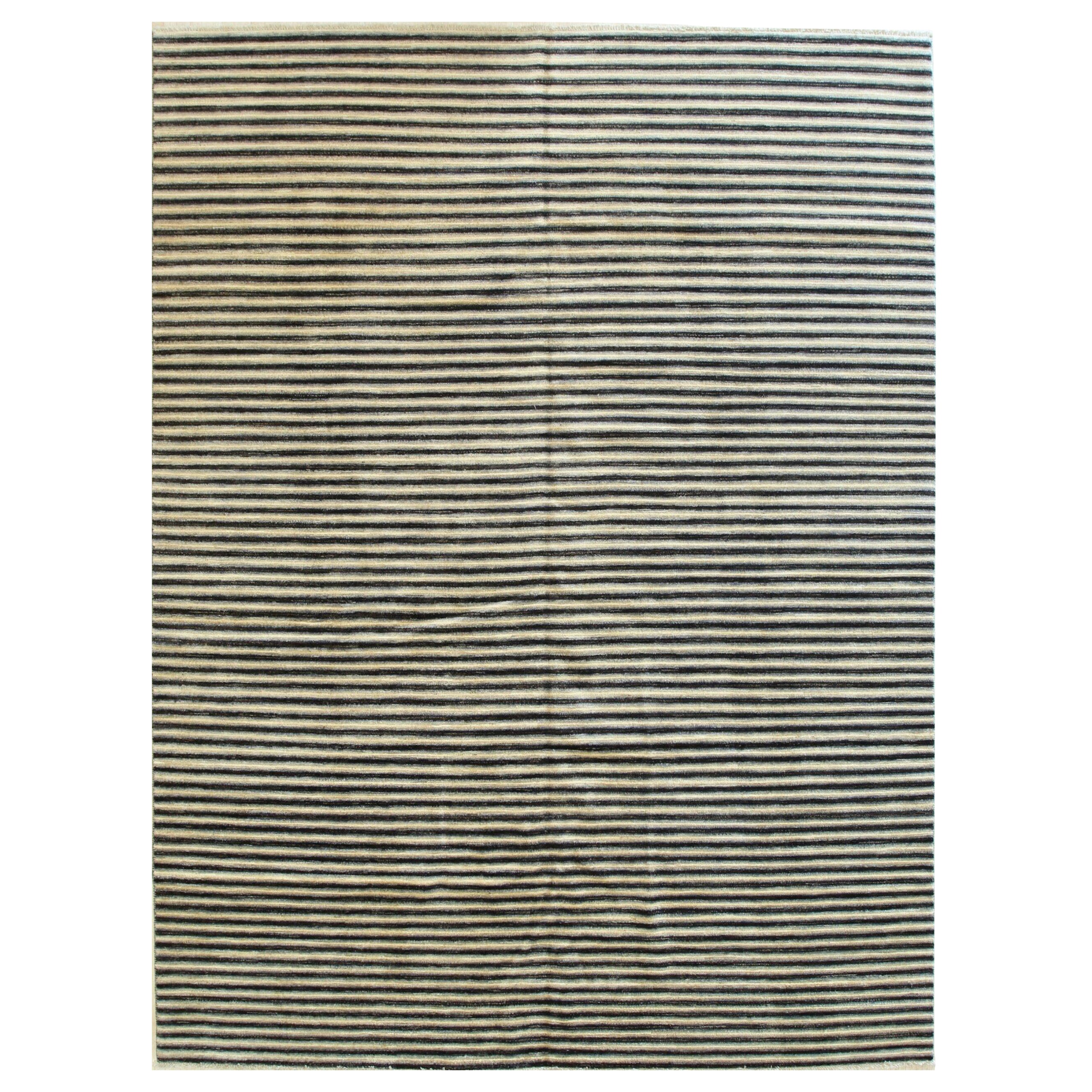 Isla Striped Multicolor Hand-Knotted Wool Rug Carpet, Modern Striped Design For Sale