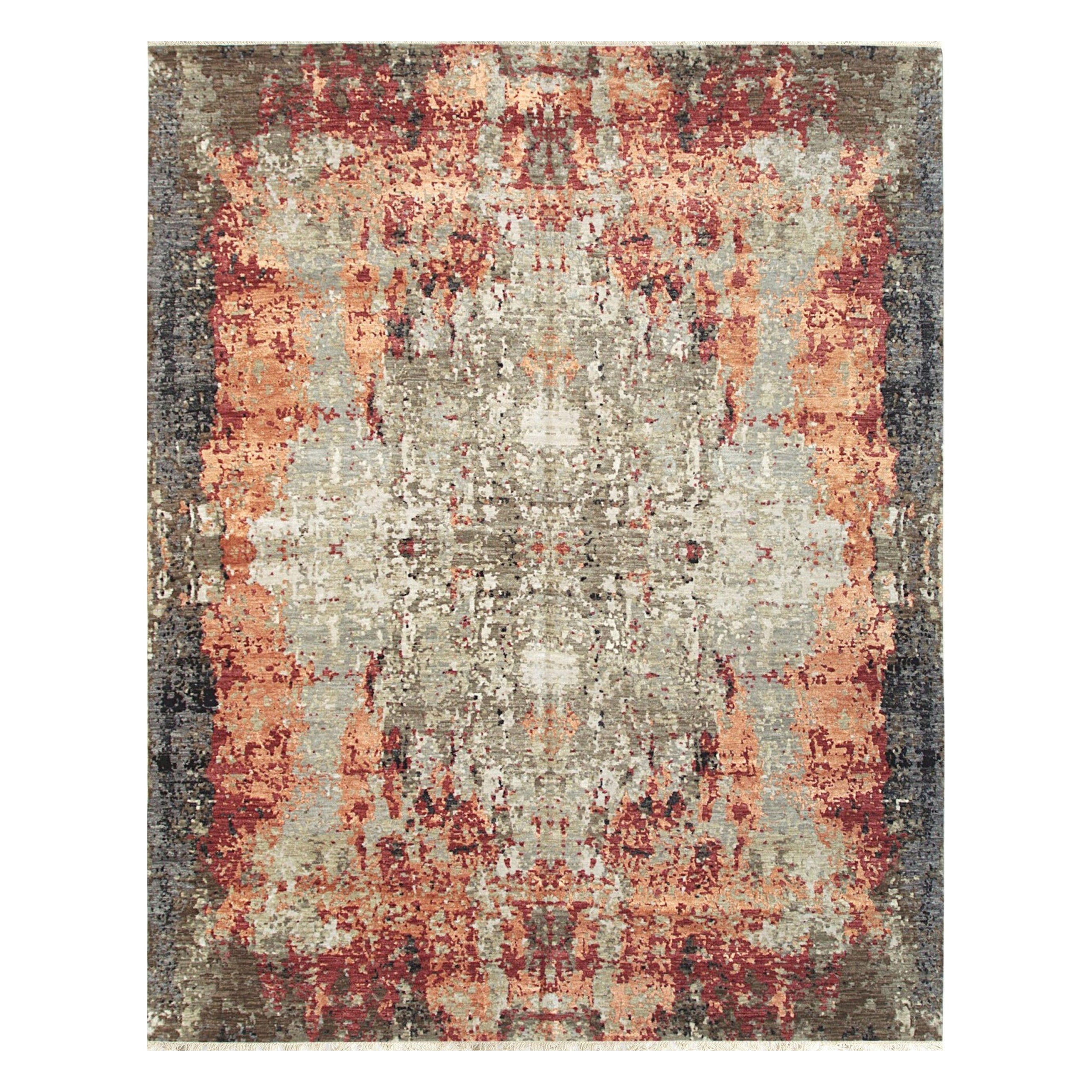 Isla Prächtiger Grauer Handgeknüpfter Wollteppich im Angebot