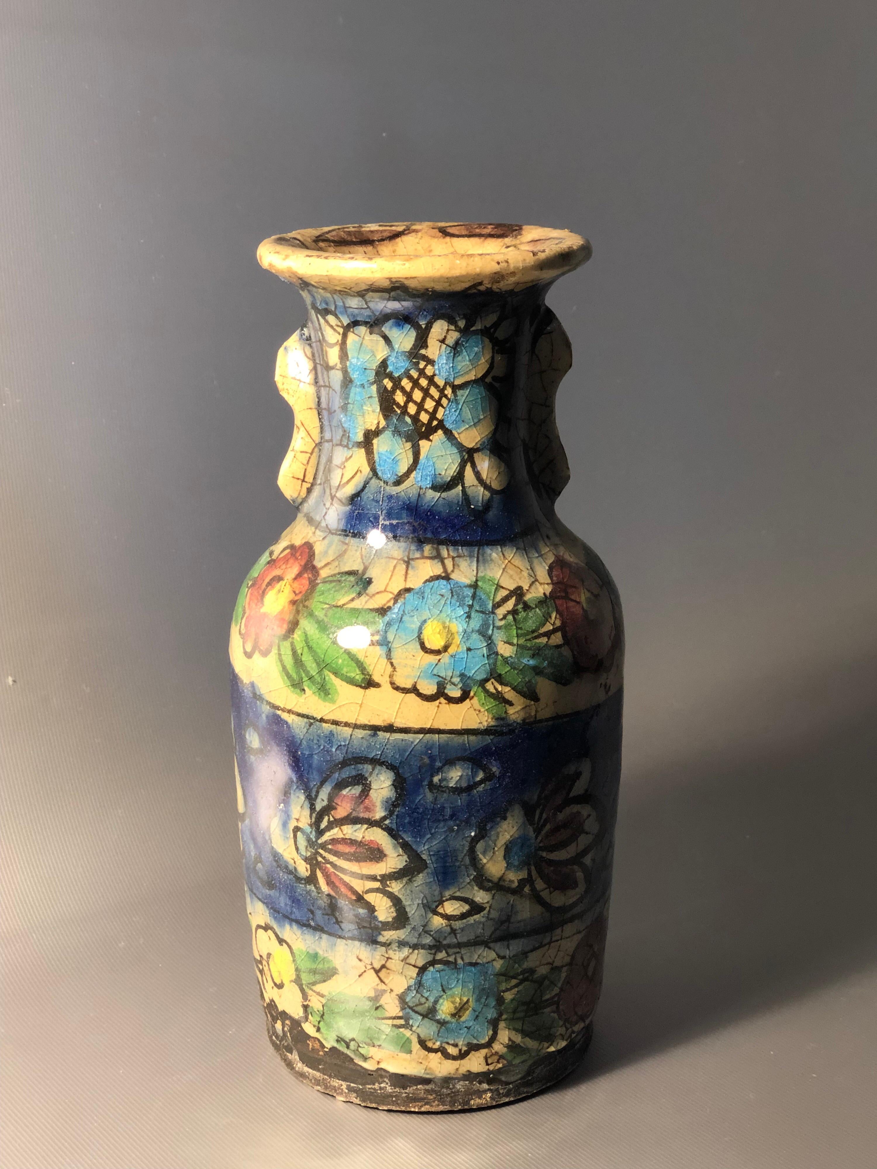 Islamic antique Persian Style Japanese flower glazed small vase.