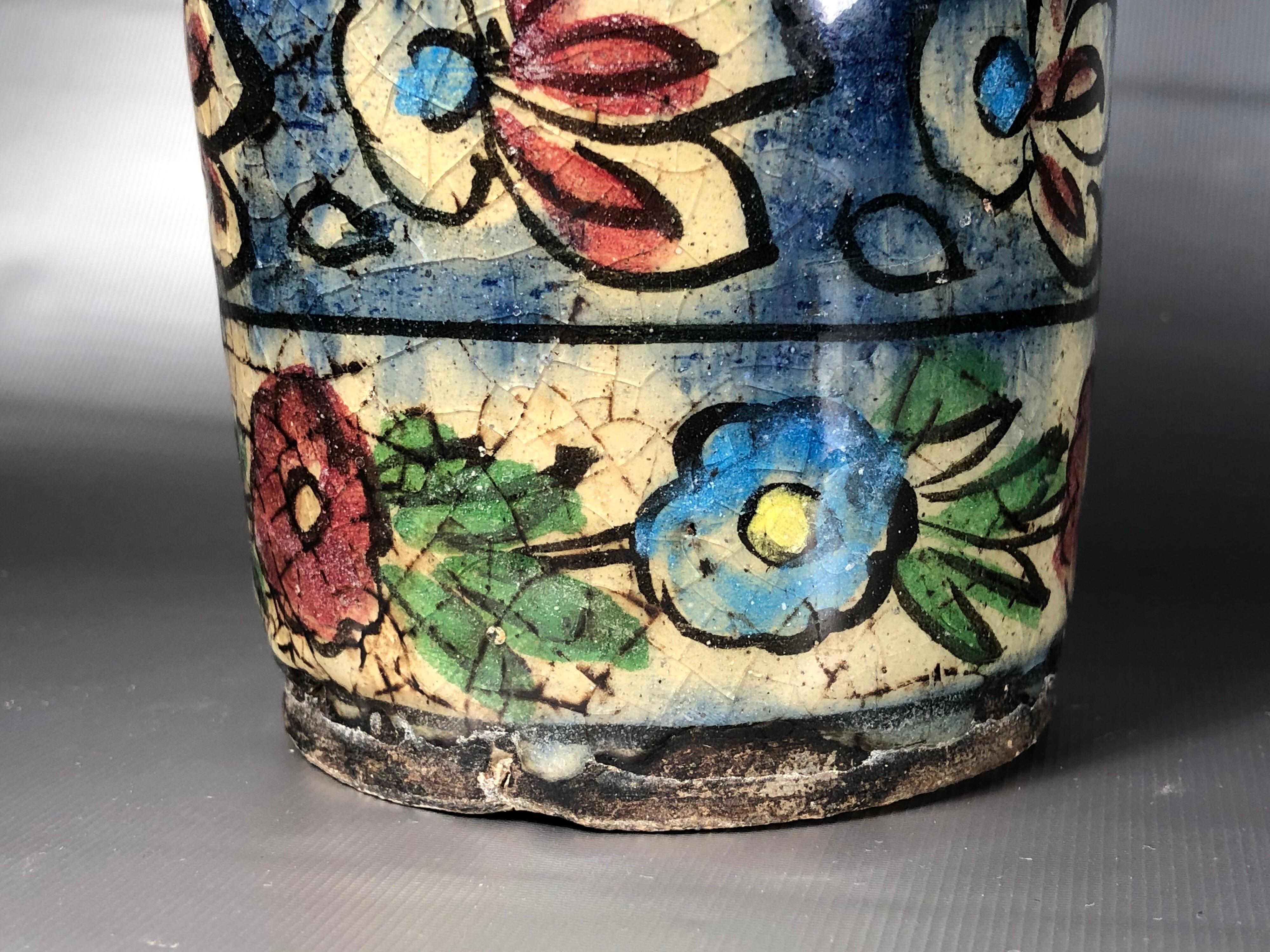 Islamic Antique Persian Style Flower Glazed Small Hand Painted Vase 20th Century 1