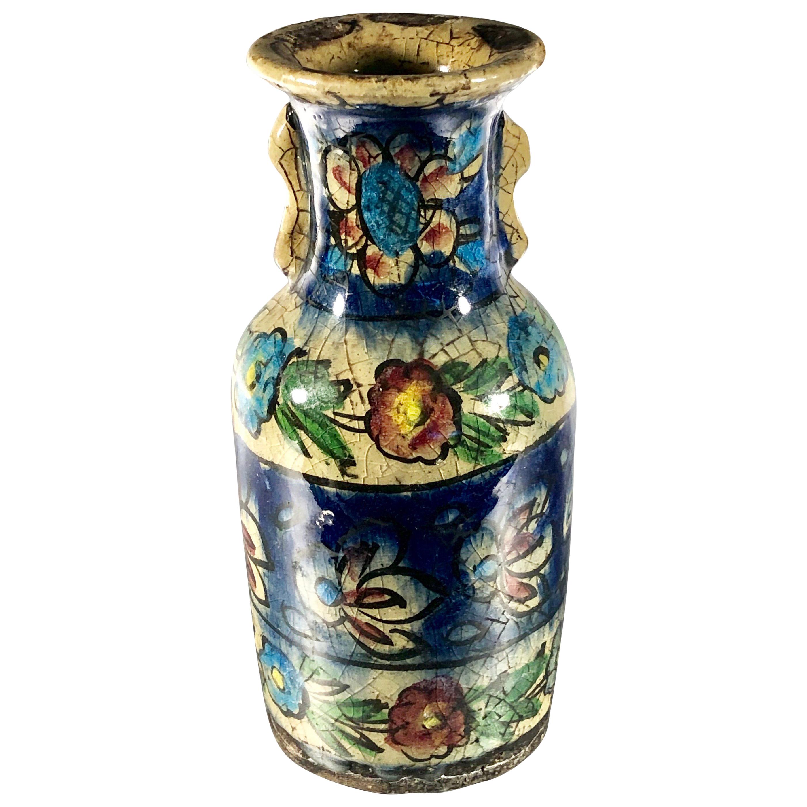 Islamic Antique Persian Style Flower Glazed Small Hand Painted Vase 20th Century