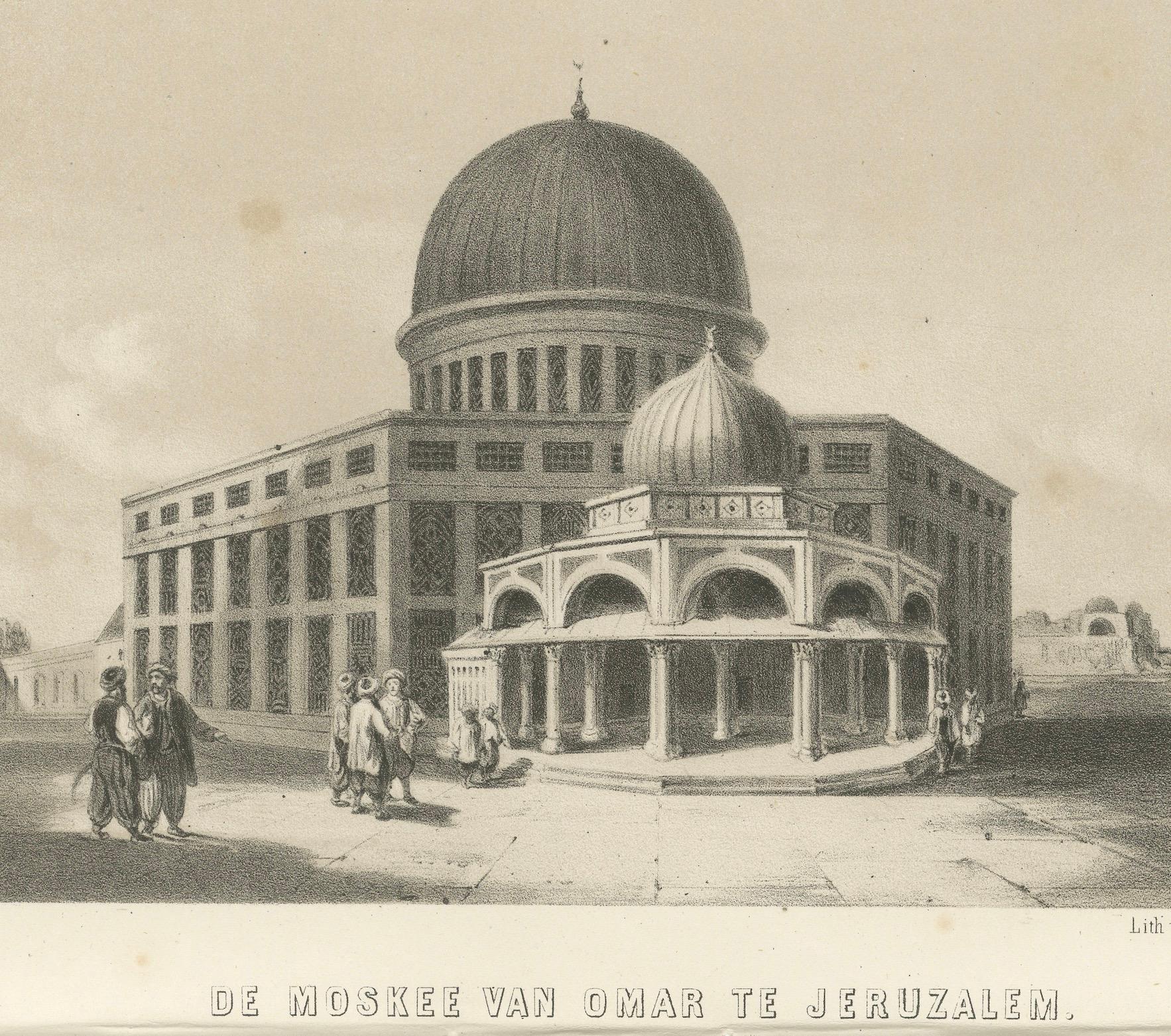 Islamic Architecture Print Mosque of Omar Jerusalem, 1863 Dutch Lithograph en Bueno estado para la venta en Langweer, NL