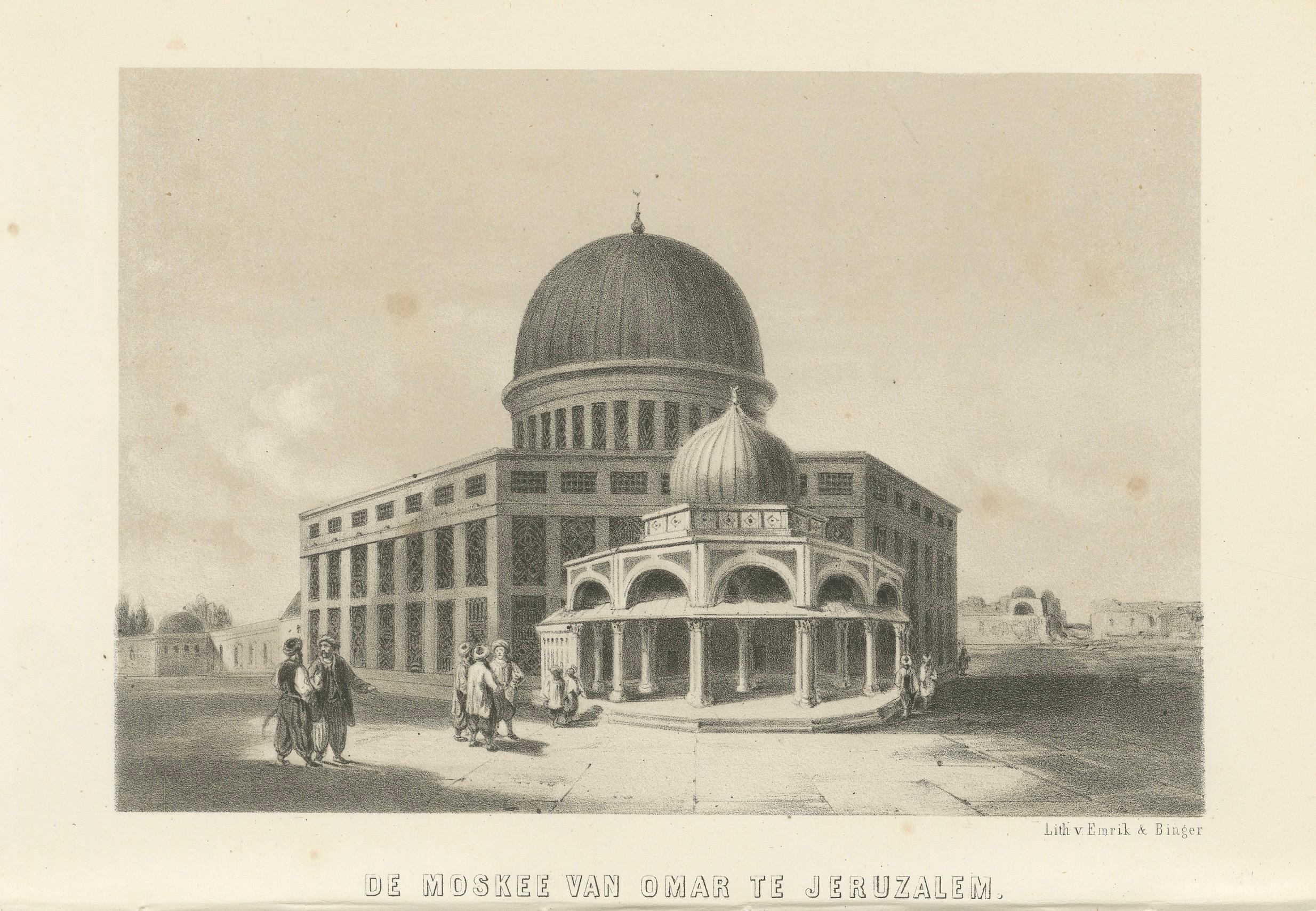 Islamic Architecture Print Mosque of Omar Jerusalem, 1863 Dutch Lithograph Papel en venta