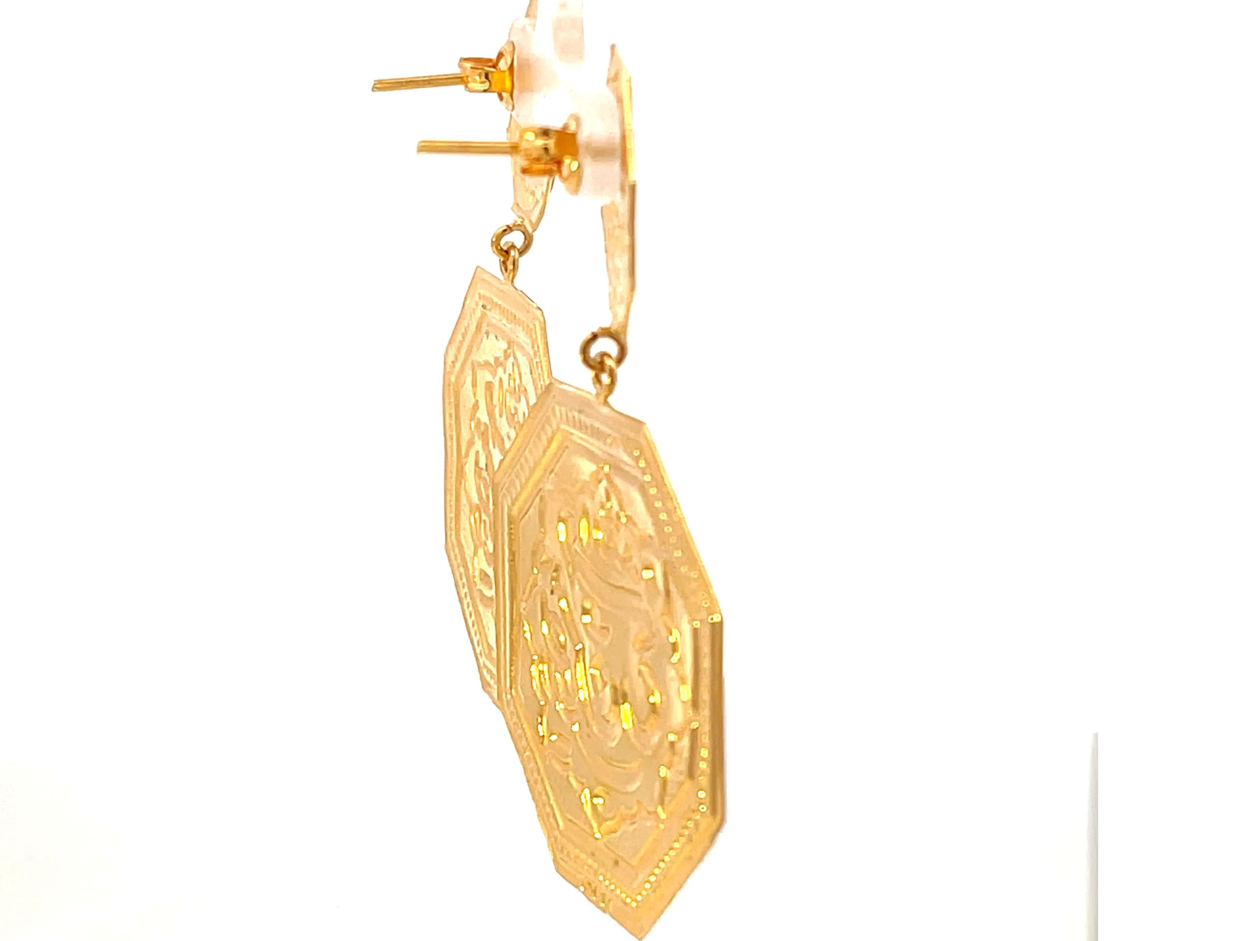 Islamic Art Large Gold Dangly Earrings 21K In Excellent Condition For Sale In Honolulu, HI