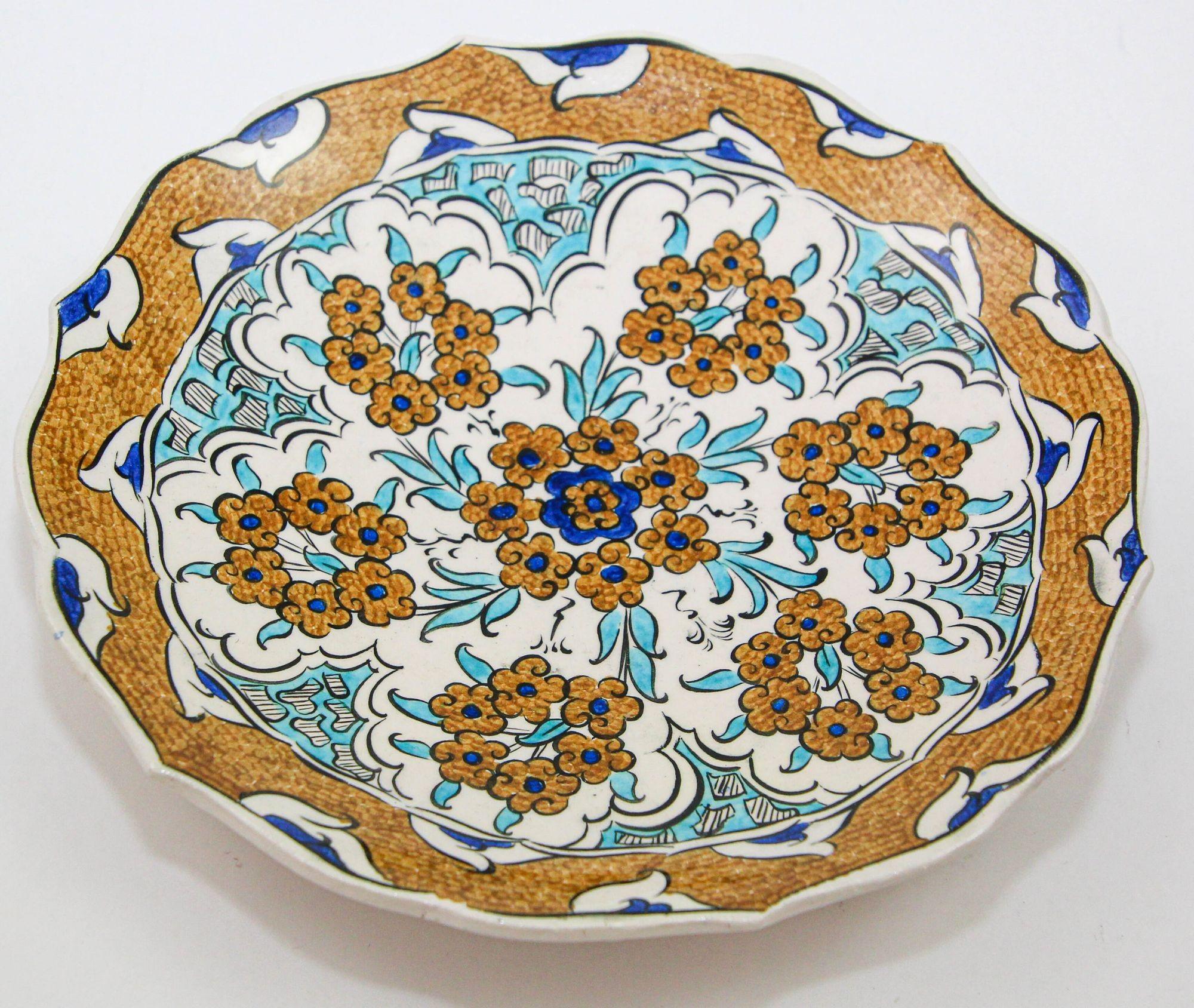 Hand-Crafted Islamic Ceramic Plate in the Iznik Style Hand Painted in Turkey 1950s