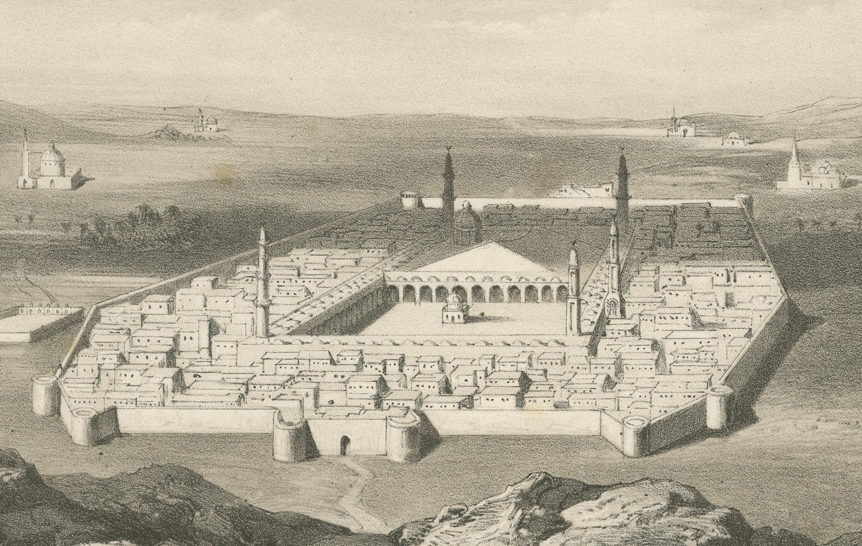 Milieu du XIXe siècle Vue de la ville islamique de Médine et de la mosquée du prophète, 1863 Lithographie hollandaise en vente