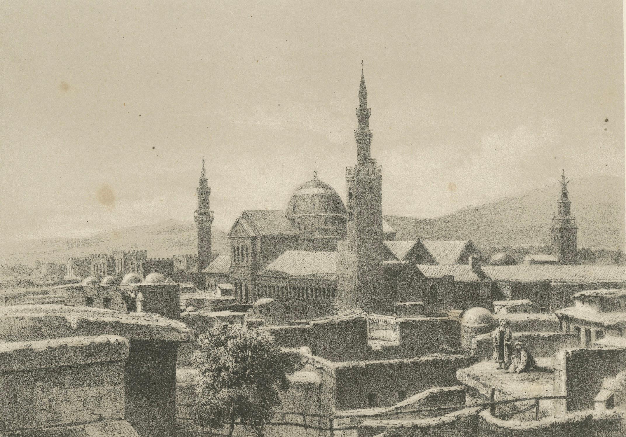 Islamic Cityscape Print Great Mosque of Damascus, 1863 Dutch Lithograph en Bueno estado para la venta en Langweer, NL