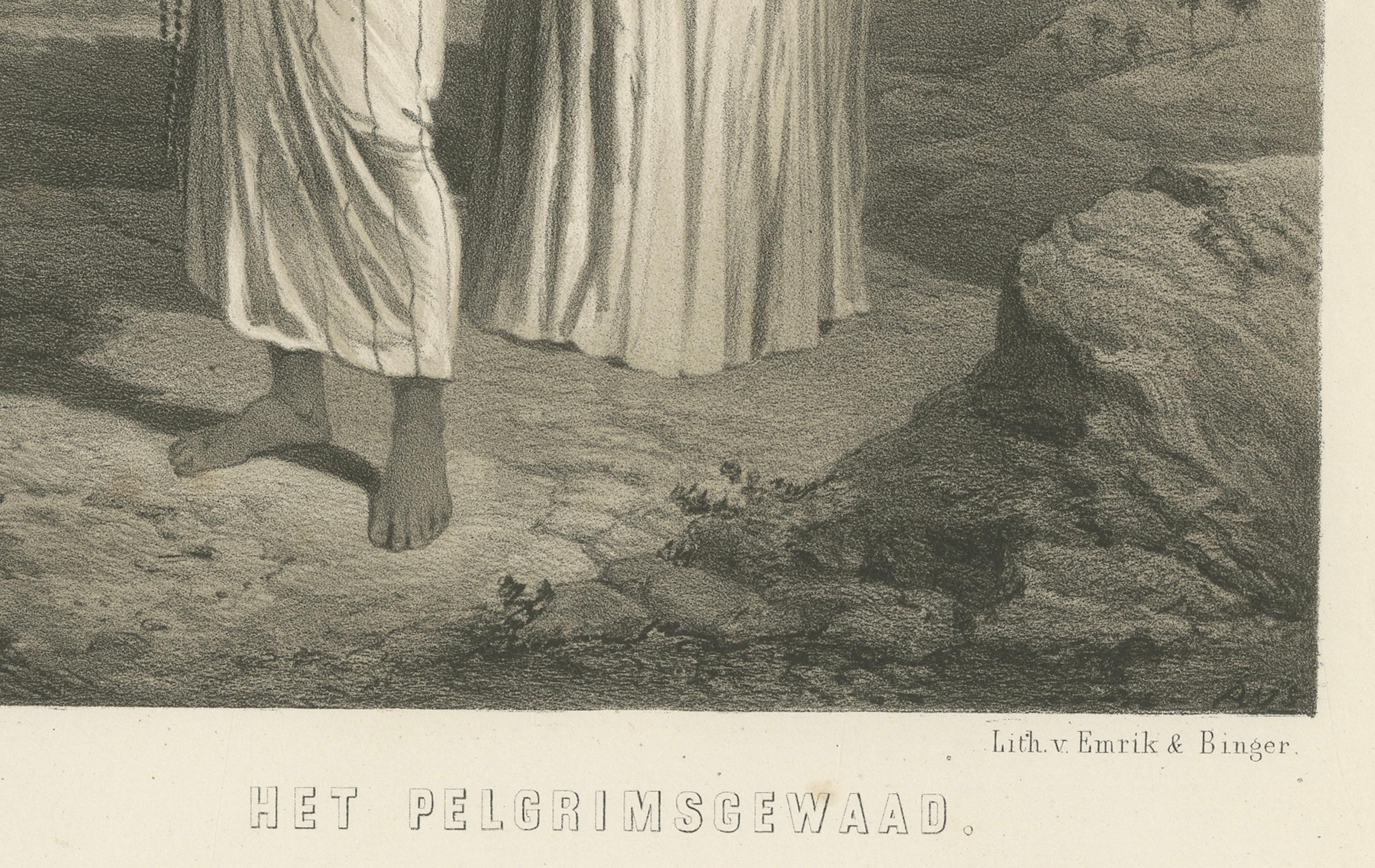 Islamic Costume Print Pilgrim Attire of Mecca, 1863 Dutch Lithograph Grabado en venta