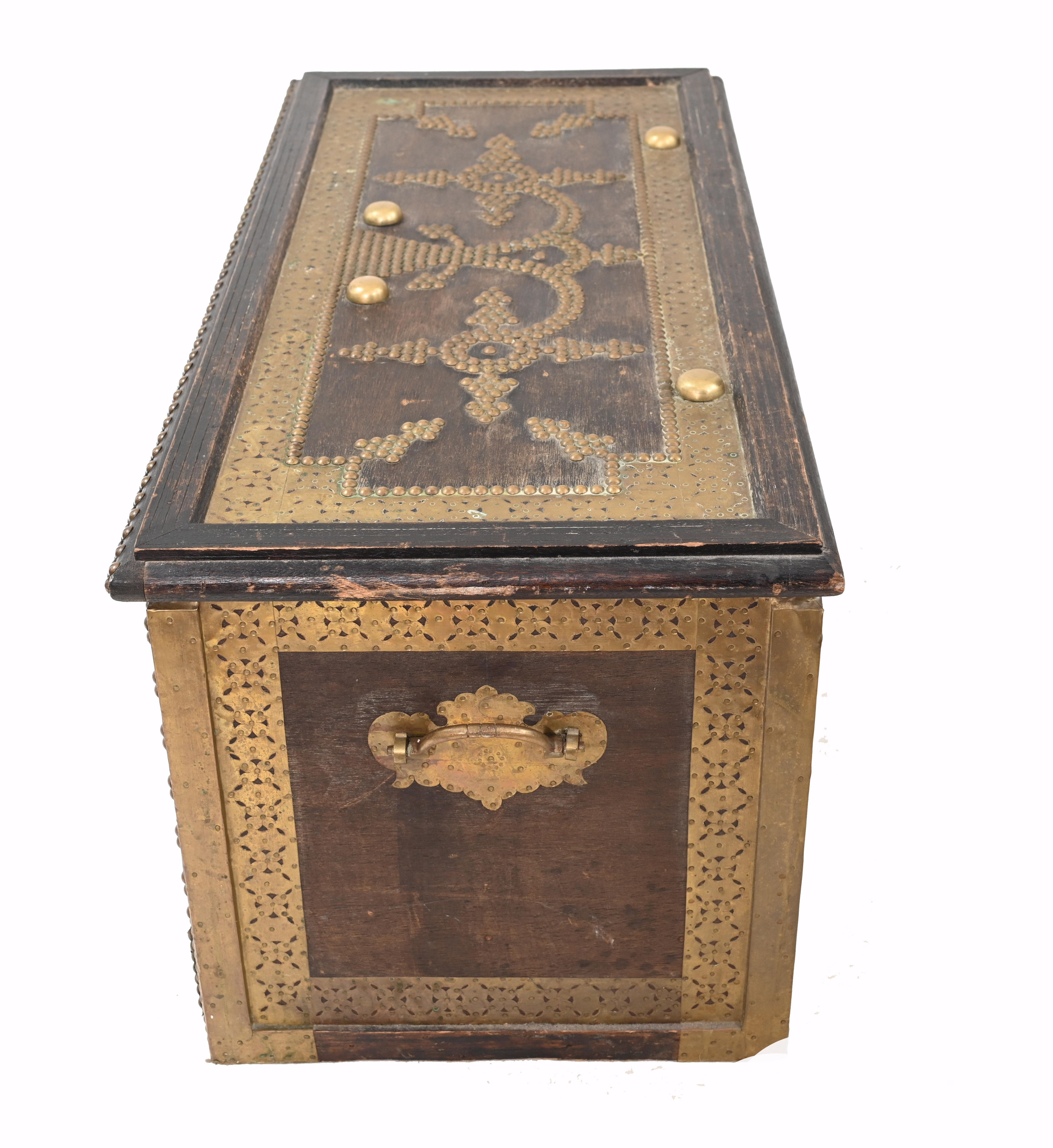 Islamic Dowry Chest Storage Antique Box Brass Inlay Arab Interiors, 1820 2