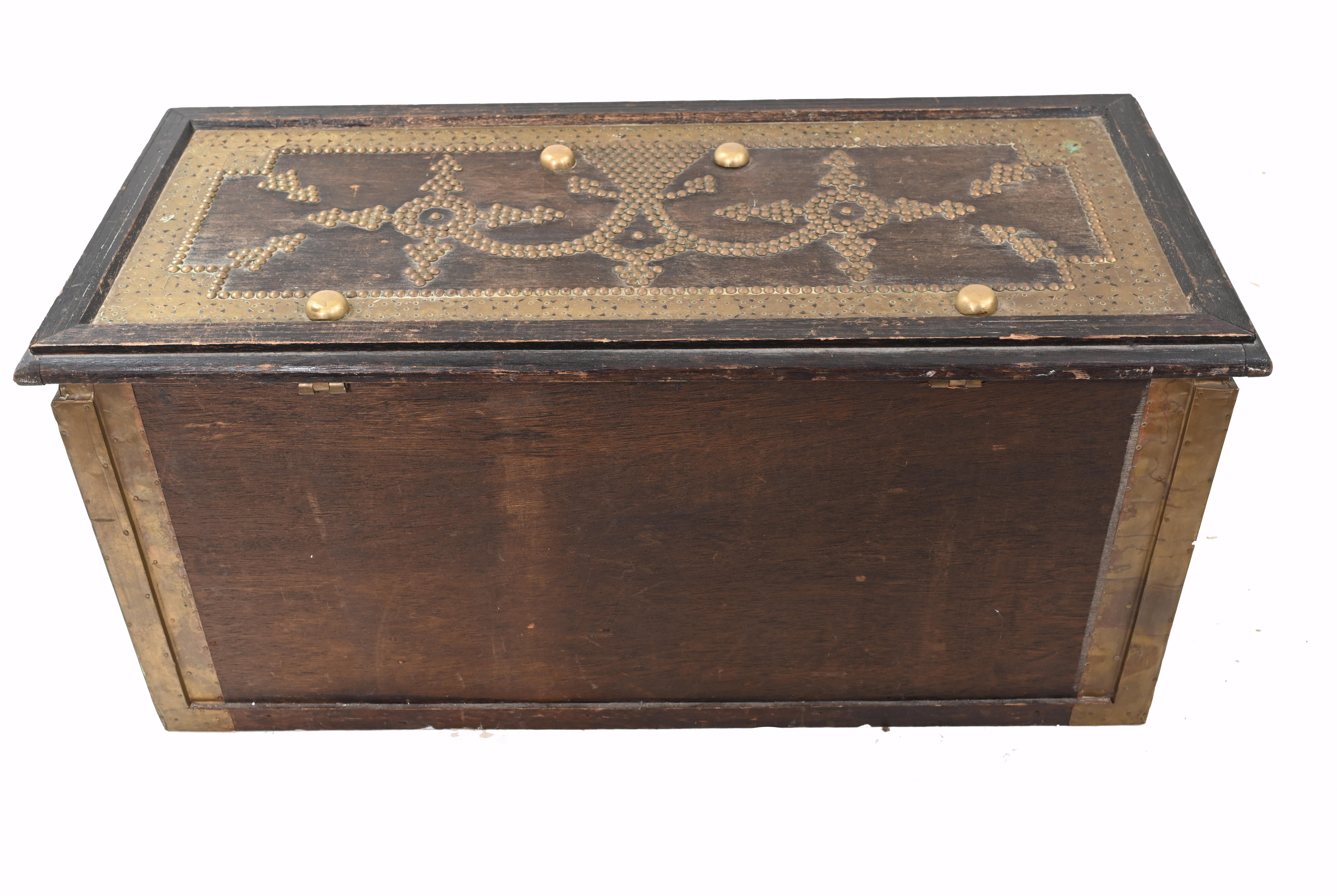 Islamic Dowry Chest Storage Antique Box Brass Inlay Arab Interiors, 1820 3