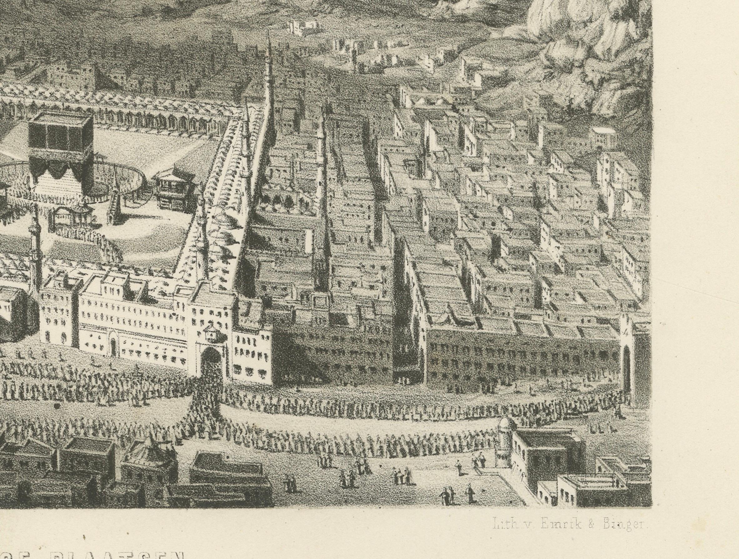 Islamic Holy Sites Print Mecca and the Sacred Places, 1863 Dutch Lithograph Grabado en venta