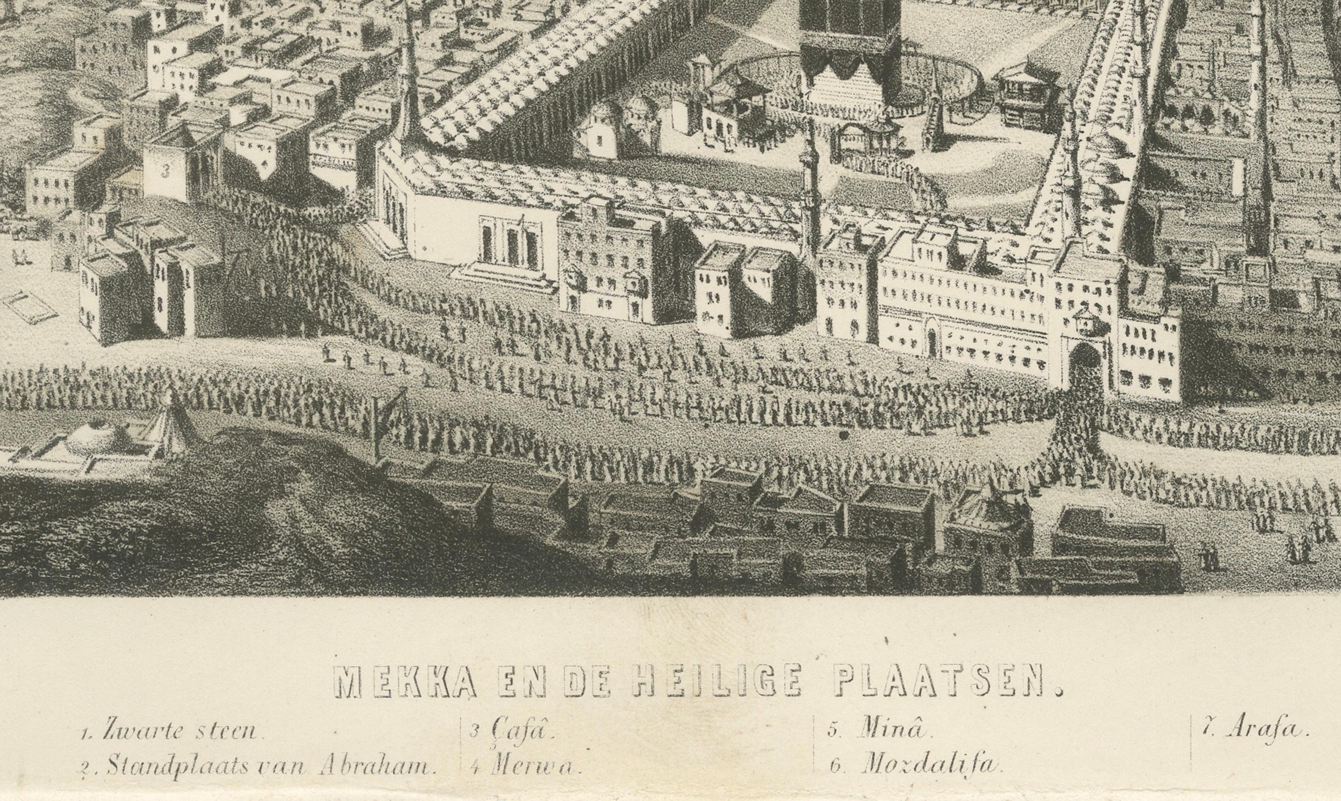 Islamic Holy Sites Print Mecca and the Sacred Places, 1863 Dutch Lithograph en Bueno estado para la venta en Langweer, NL