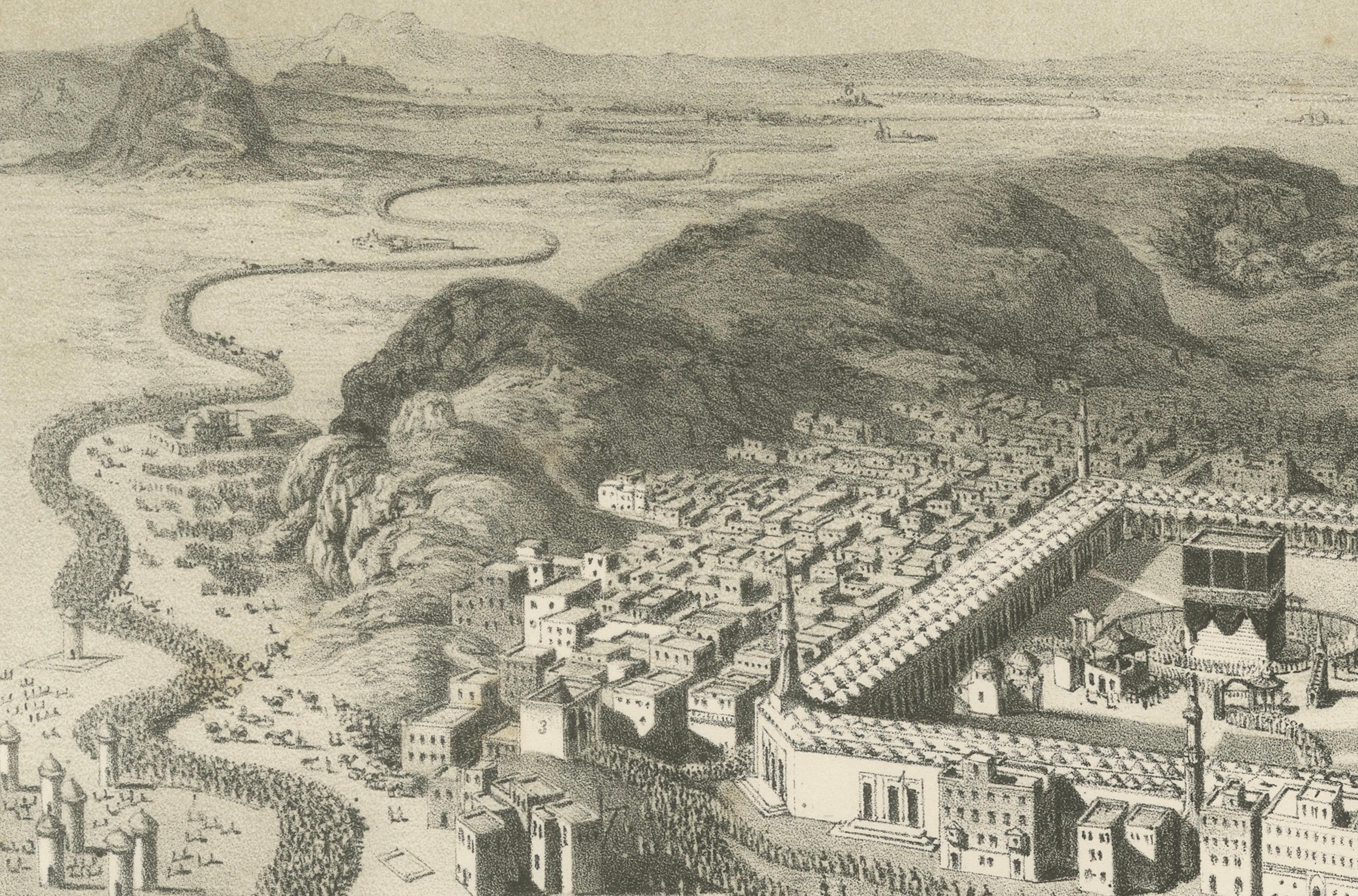 Islamic Holy Sites Print Mecca and the Sacred Places, 1863 Dutch Lithograph Mediados del siglo XIX en venta