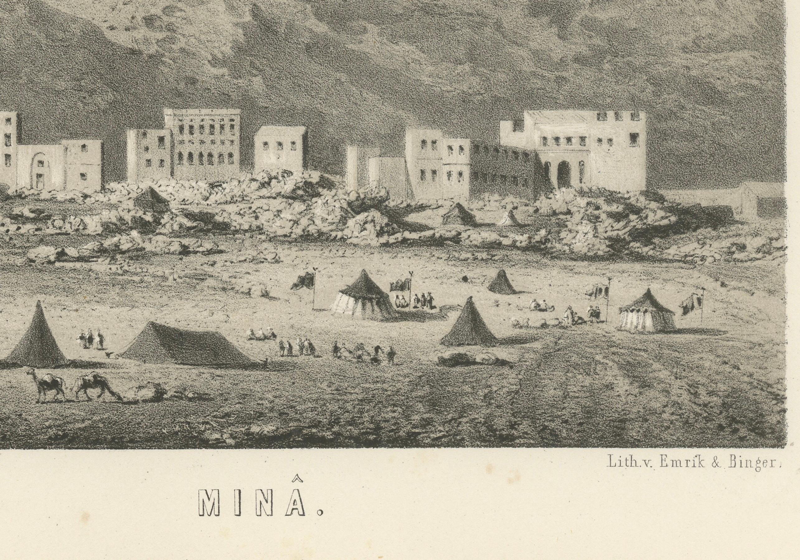 Islamic Landscape Print Mina Valley Near Mecca, 1863 Dutch Lithograph Grabado en venta